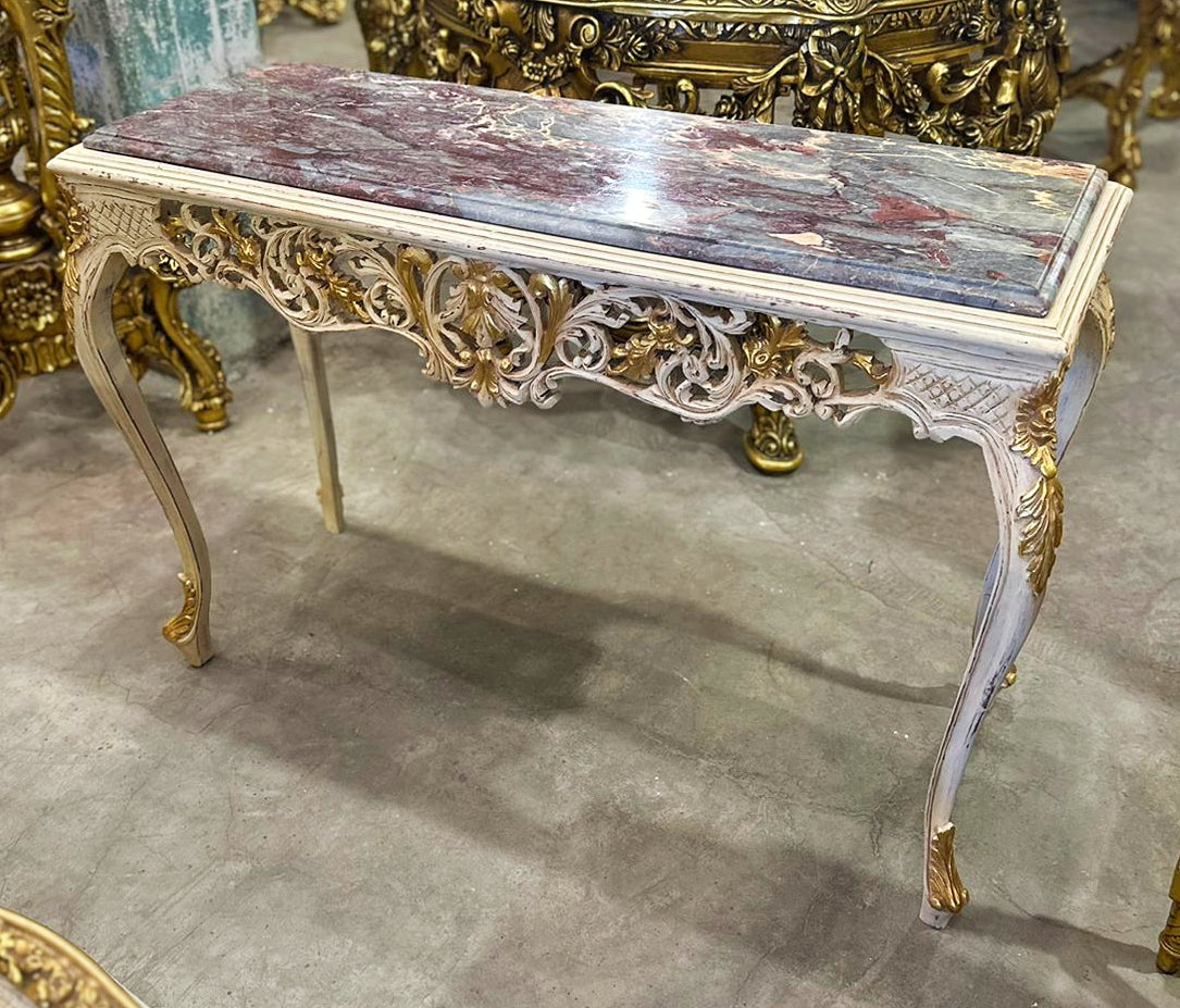 French Style Table French Console Table White Marble Topped