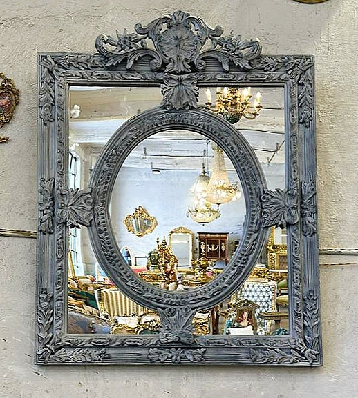 Baroque Style Gray Wall Mirror With Gold Details