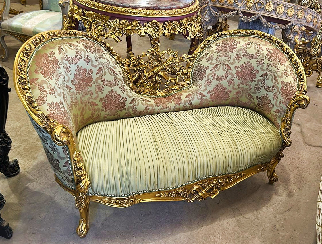 Militar Green & Gold French Style Settee – Elegant Seating for Any Room