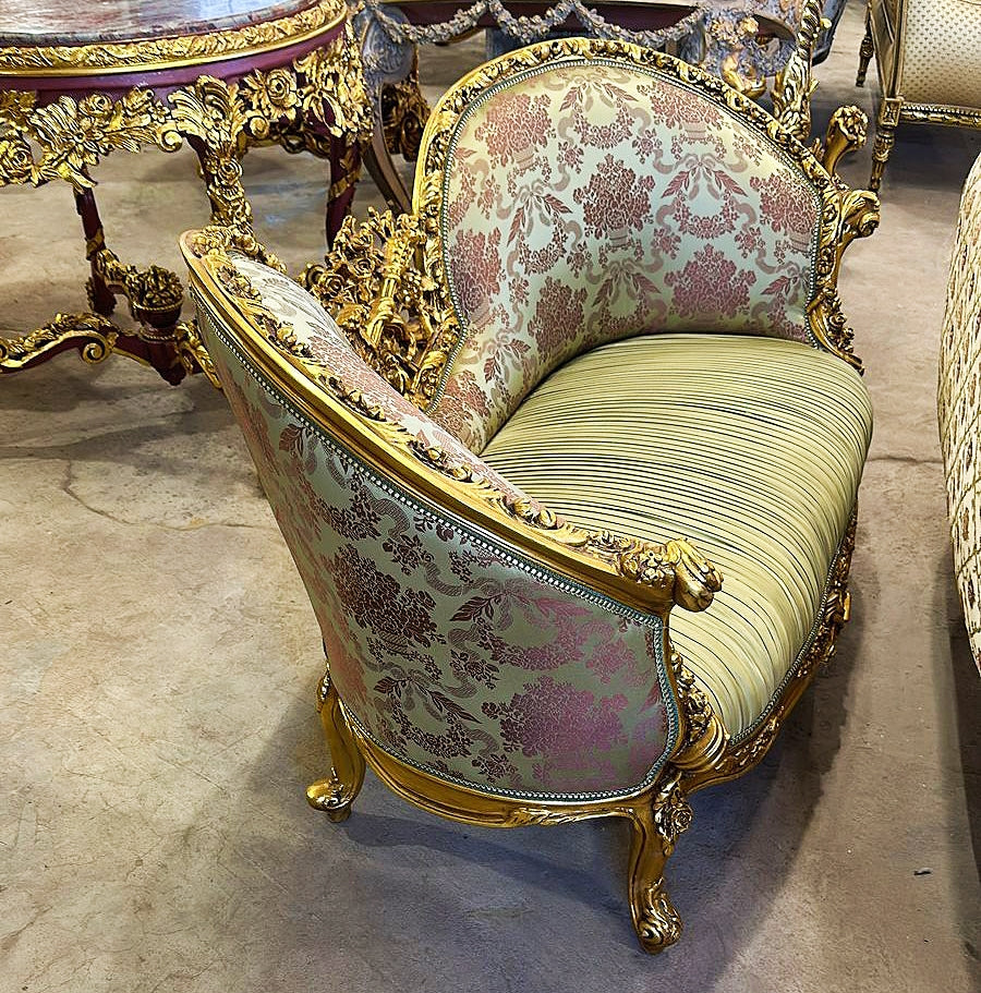 Militar Green & Gold French Style Settee – Elegant Seating for Any Room