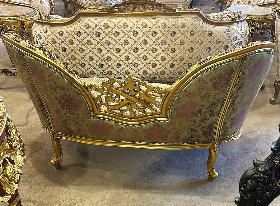 Militar Green & Gold French Style Settee – Elegant Seating for Any Room