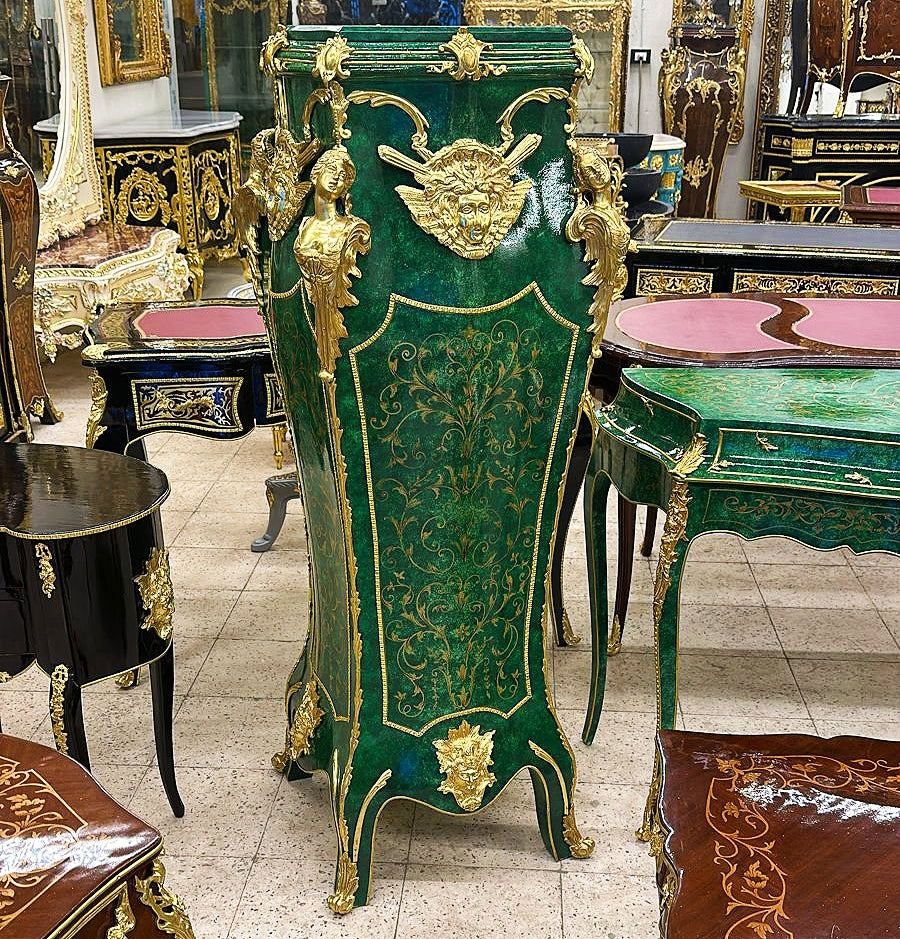 French Rococo Style Bottle Green Pedestal Column Timeless Furniture