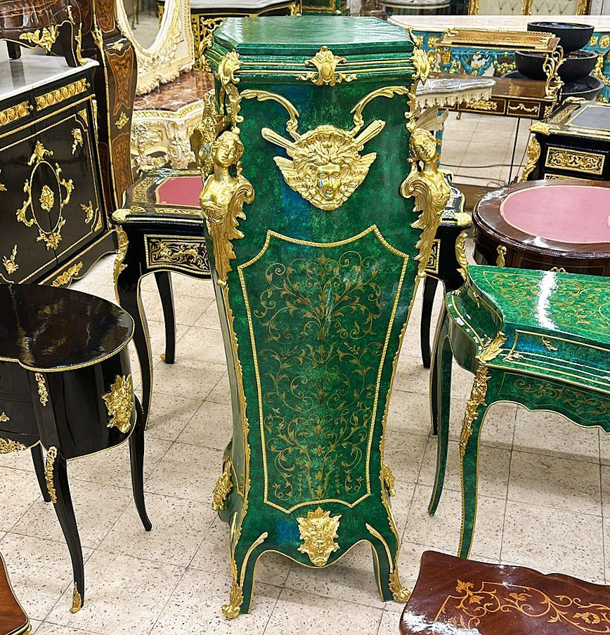 French Rococo Style Bottle Green Pedestal Column Timeless Furniture