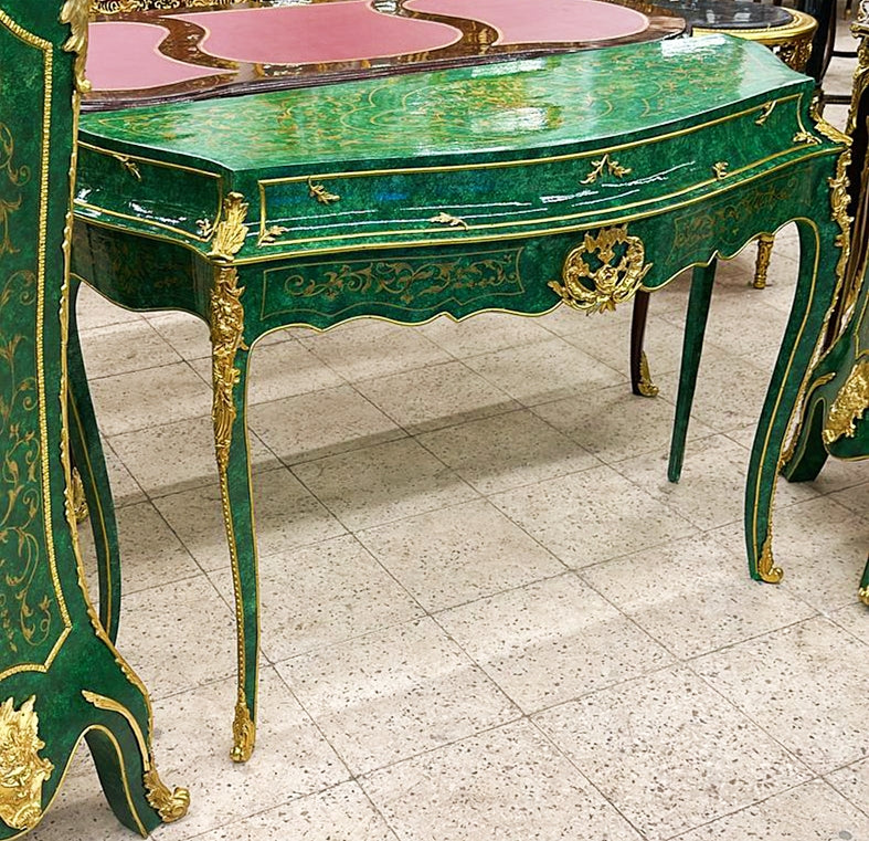 Baroque Style Green Console Table With Gold Details