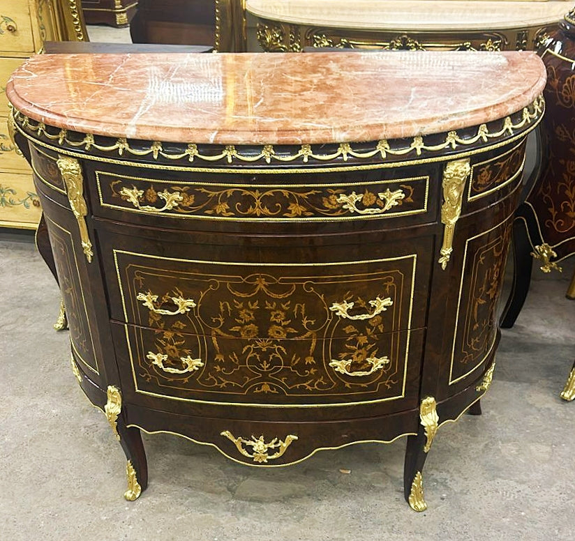 French Style Brown and Gold Commode With Gold Leaf Details