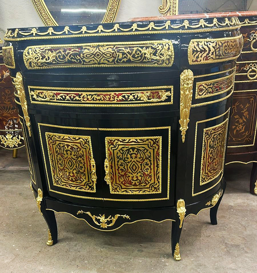 French Style Black and Gold Commode With Gold Details