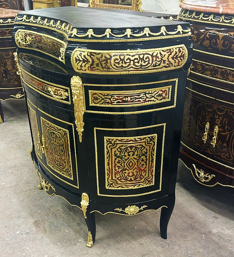 French Style Black and Gold Commode With Gold Details