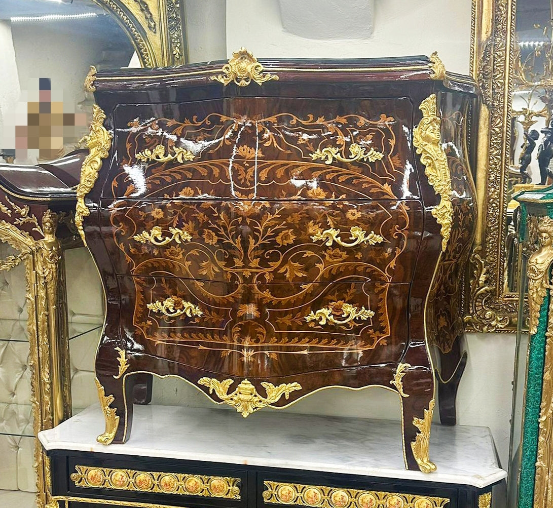Louis XV Style Brown Commode Cabinet Bronze Details Late 19th Century