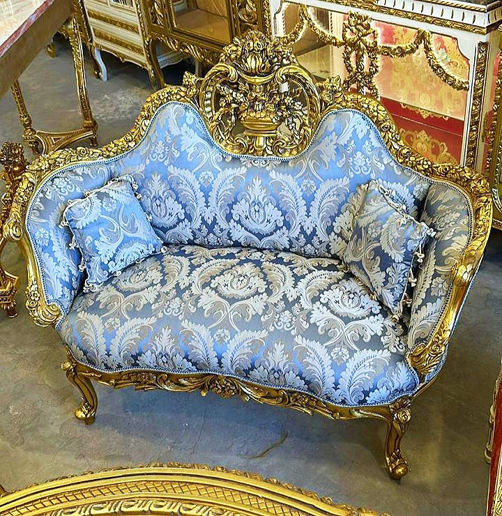 Settee Rococo Vintage - Blue and Gold Elegance for Two