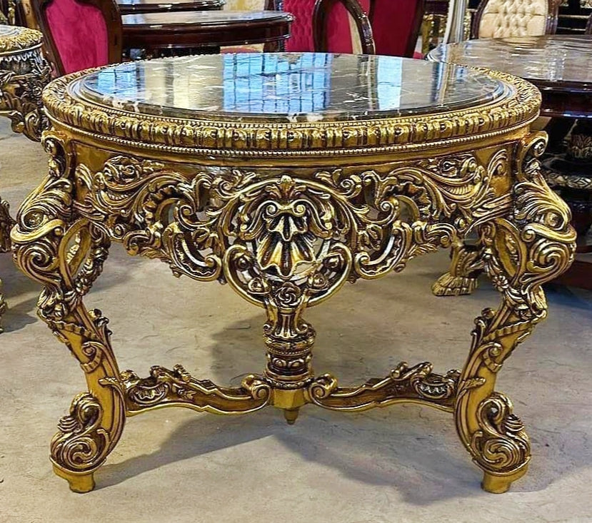 French Victorian Marble Top Center Table – Ornate Gold Finish