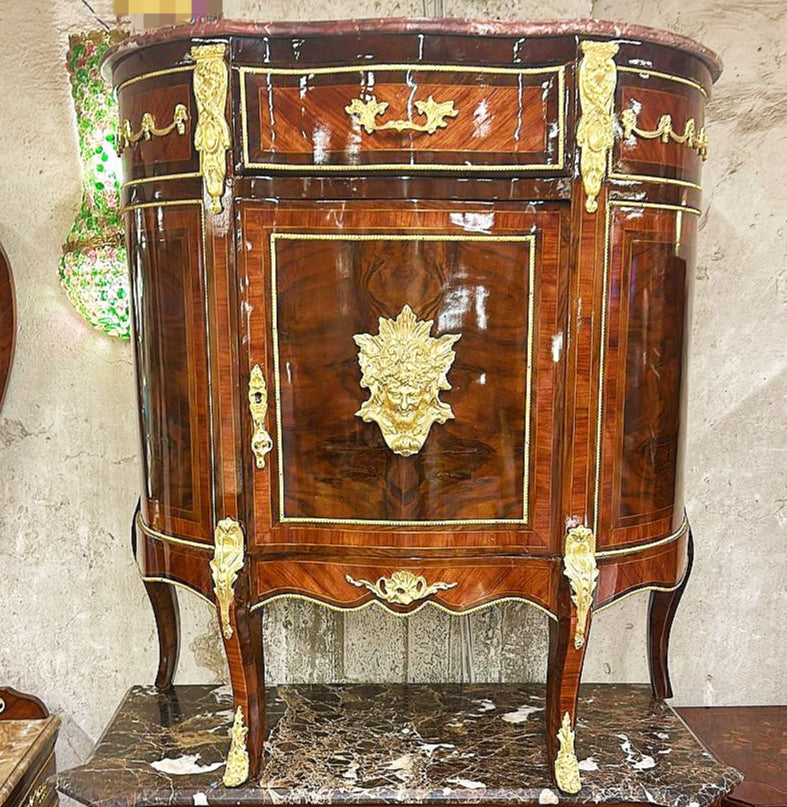 Louis XV Style Brown Commode Cabinet Bronze Details Marble Topped