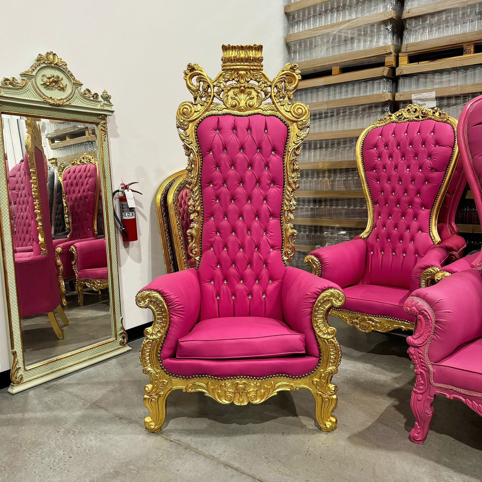 Pink Throne Chair 77"H Pink Leather Chair *Only 1 available* French Style