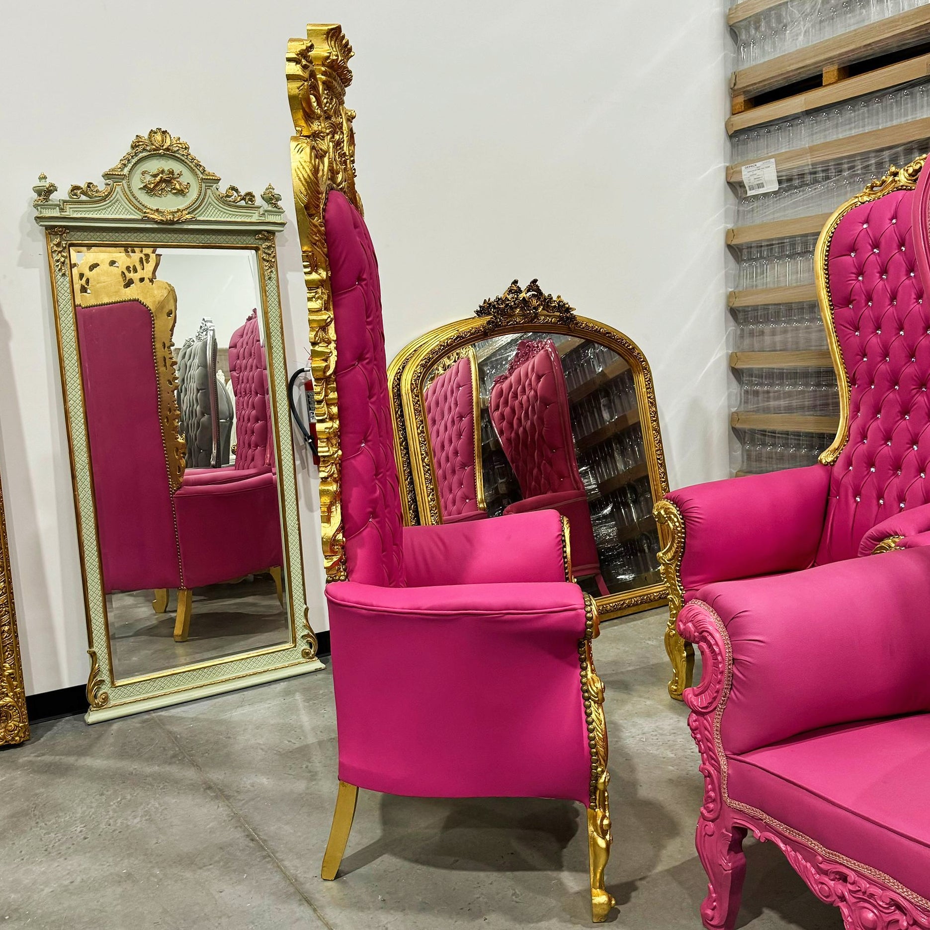 Pink Throne Chair 77"H Pink Leather Chair *Only 1 available* French Style