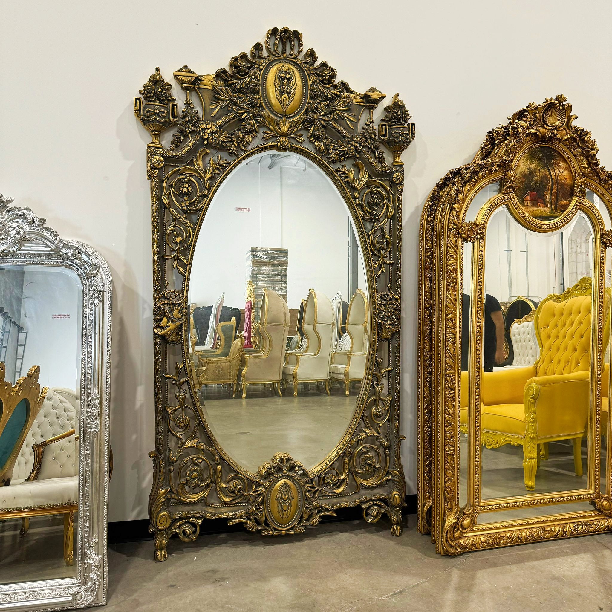 Wall Mirror French Style Gold Floor Mirror 7.8 Feet Tall Gold Leaf