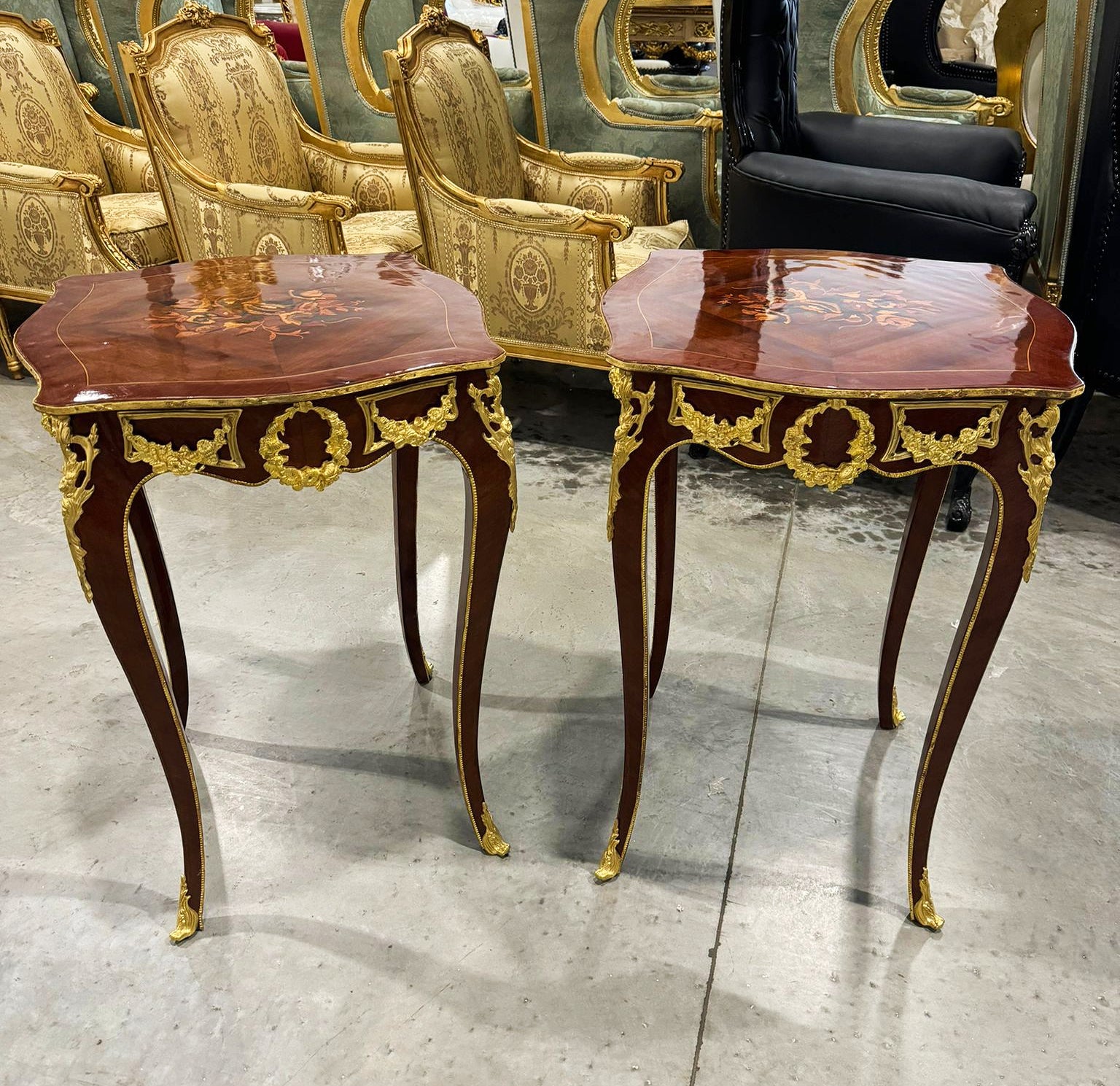 French Style Wood Louis XVI Side Table Gold Leaf Details Furniture Home Decor