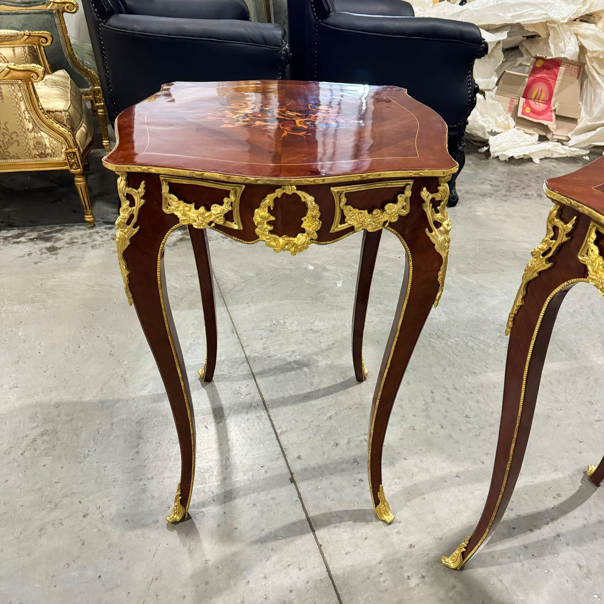 French Style Wood Louis XVI Side Table Gold Leaf Details Furniture Home Decor