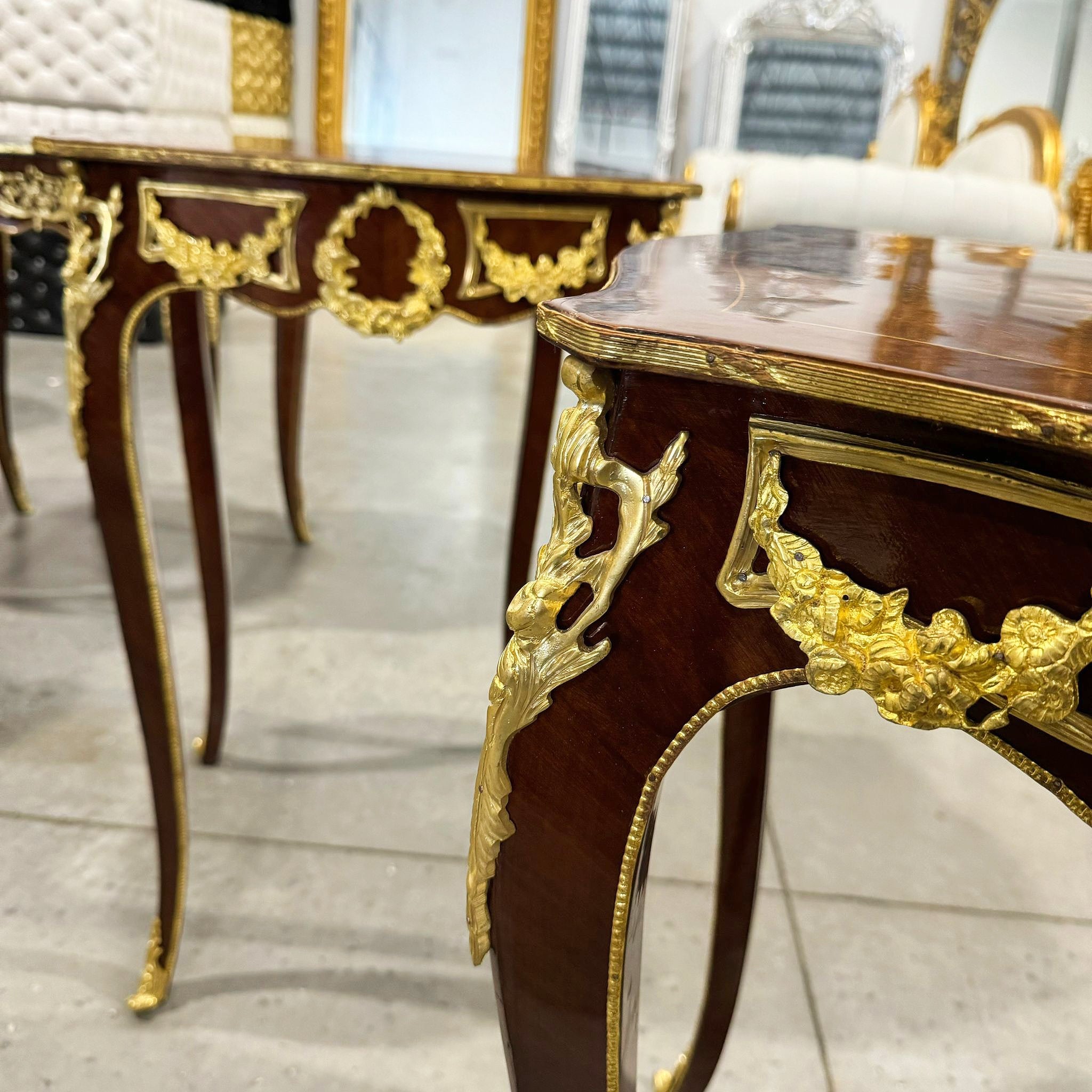 French Style Wood Louis XVI Side Table Gold Leaf Details Furniture Home Decor