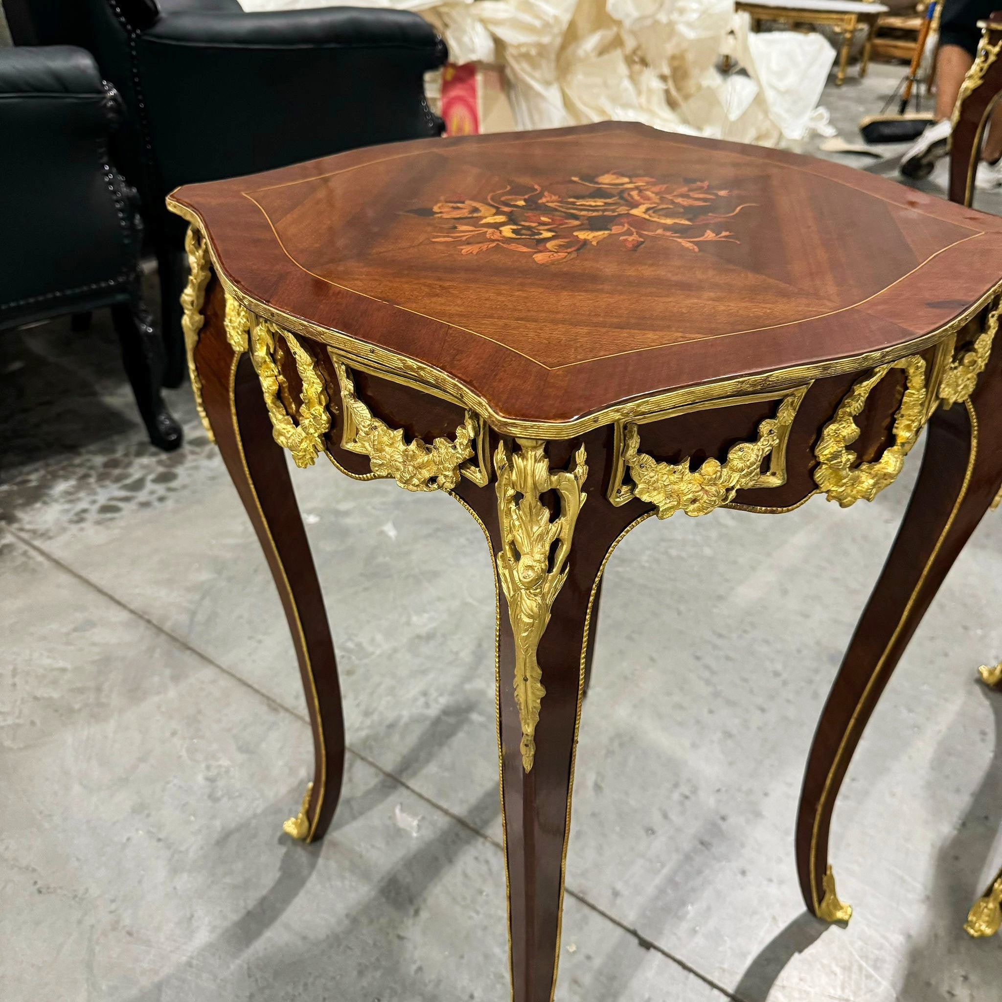 French Style Wood Louis XVI Side Table Gold Leaf Details Furniture Home Decor