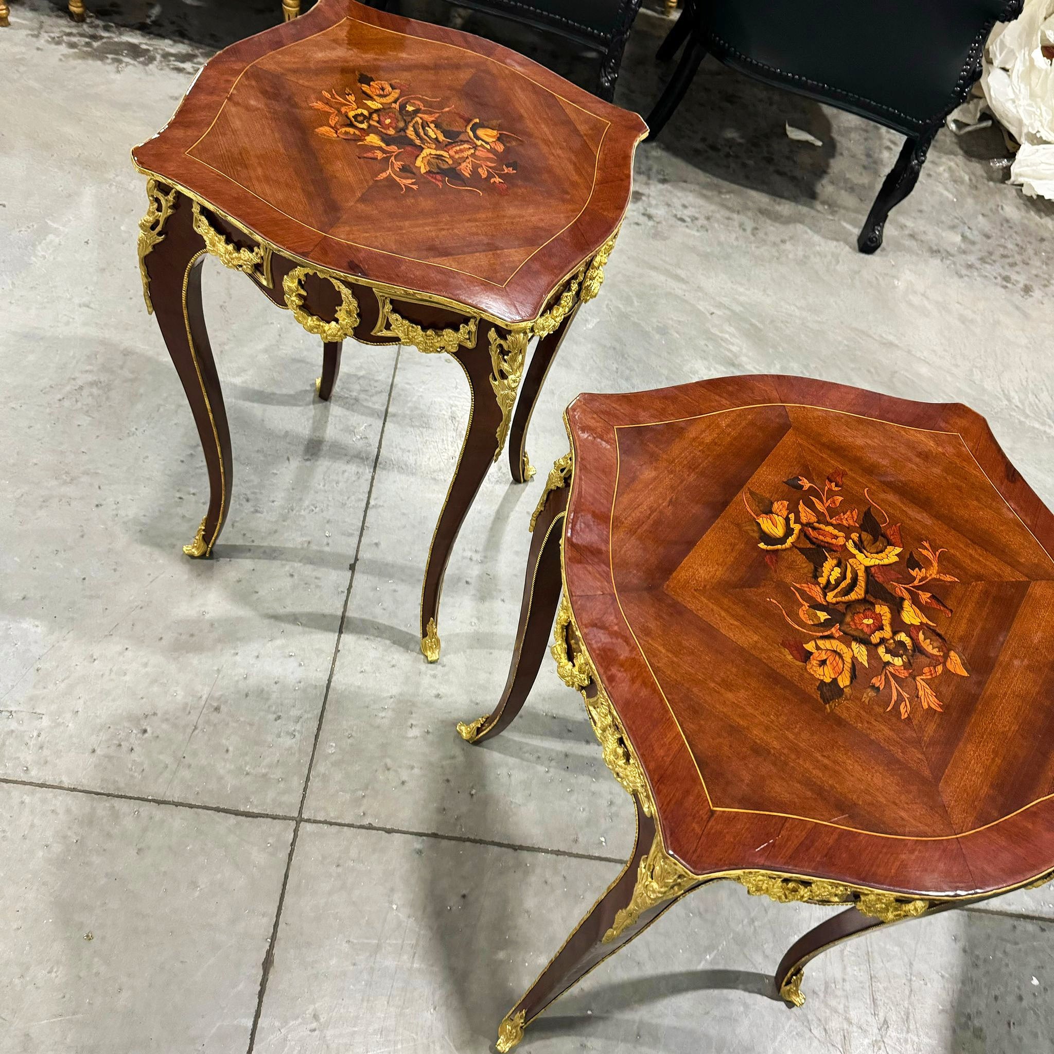 French Style Wood Louis XVI Side Table Gold Leaf Details Furniture Home Decor