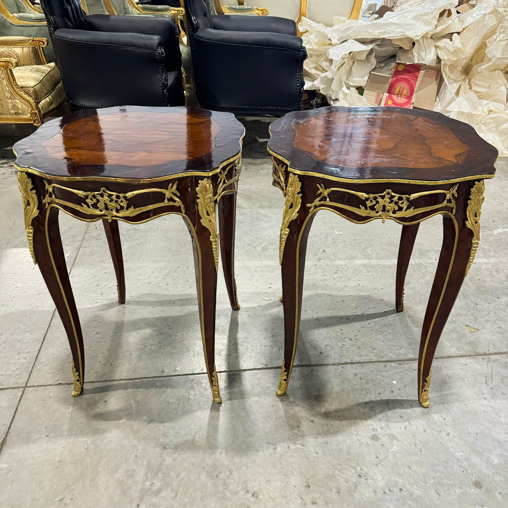 Small Side Table French Style Walnut Wood Louis XVI Bronze Details