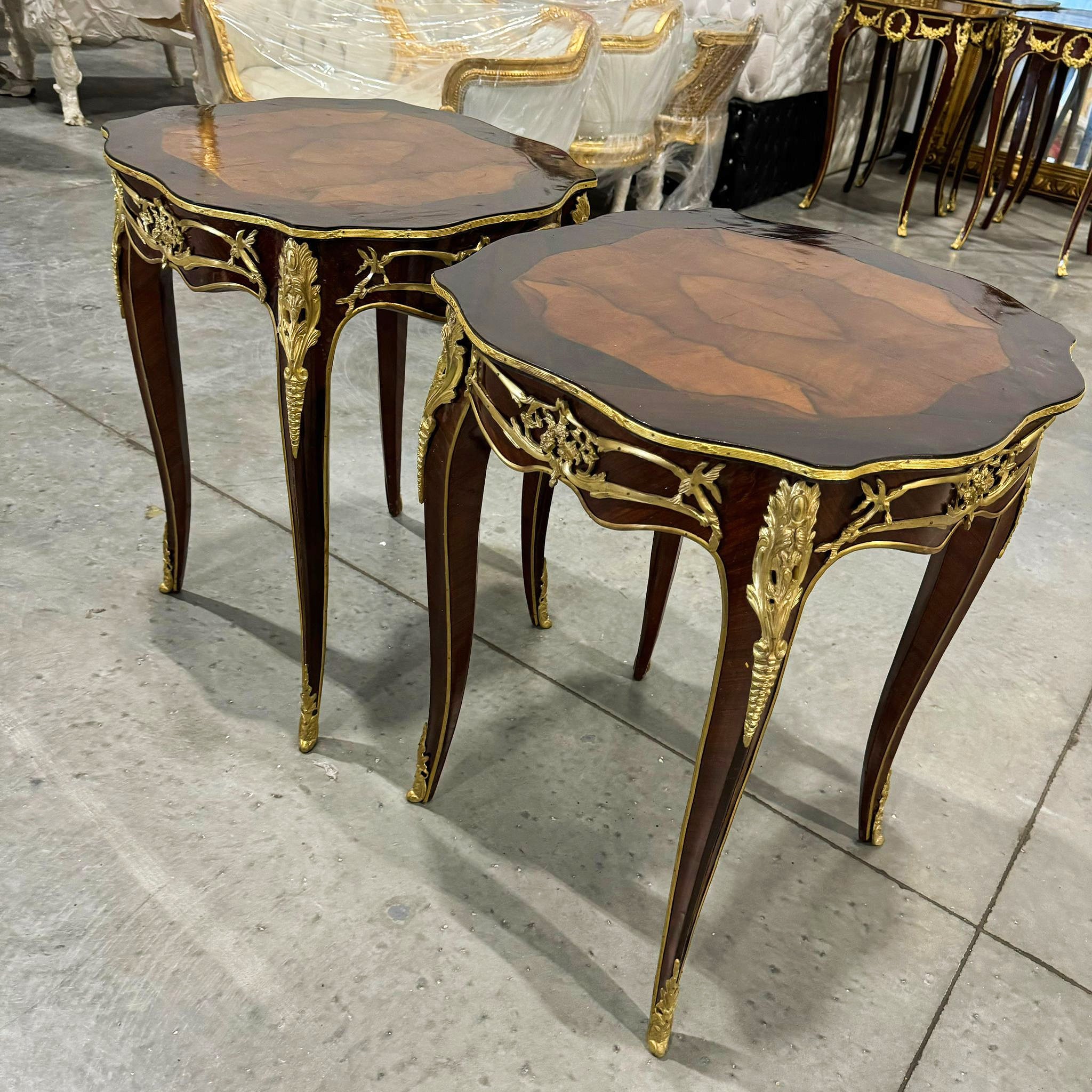 Small Side Table French Style Walnut Wood Louis XVI Bronze Details