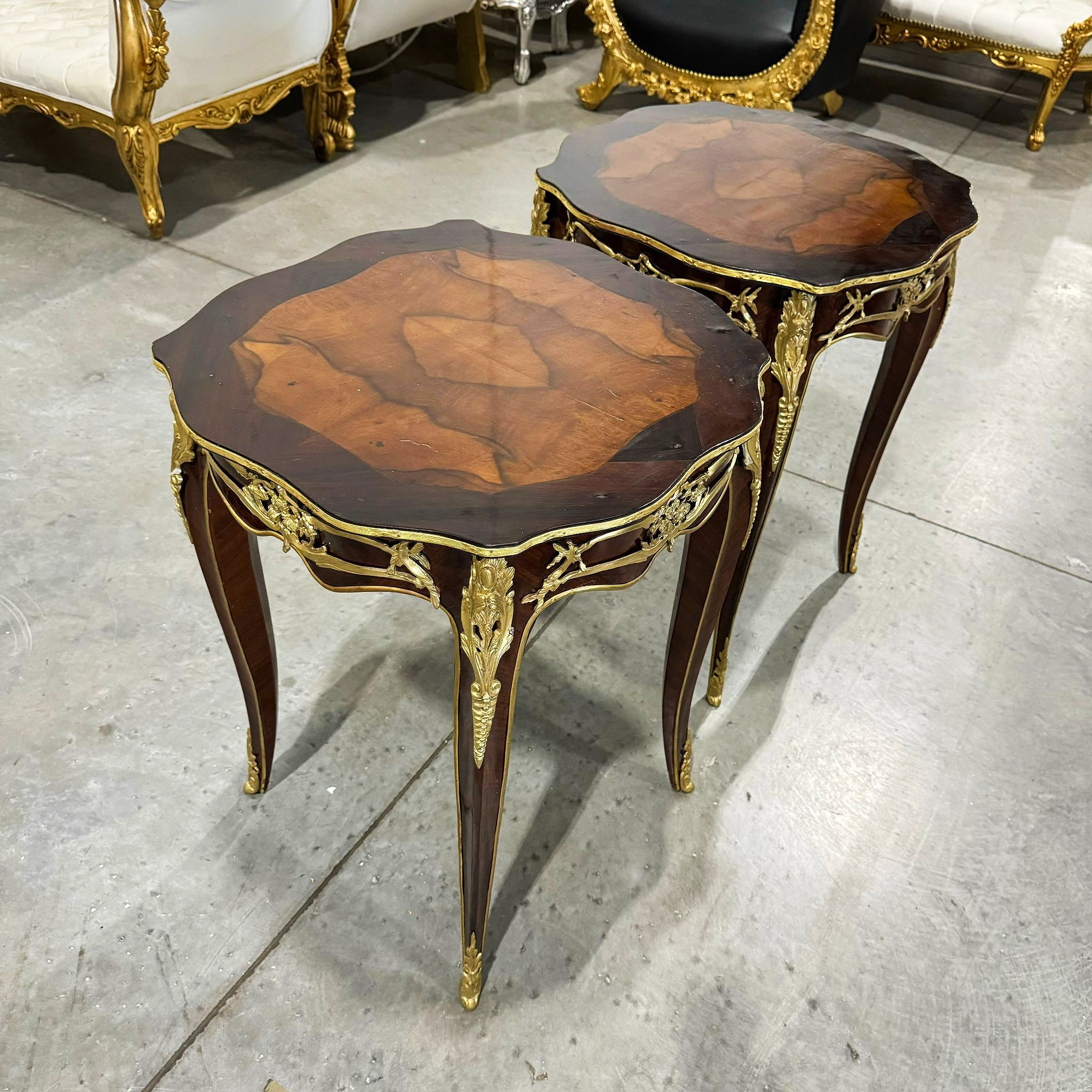 Small Side Table French Style Walnut Wood Louis XVI Bronze Details