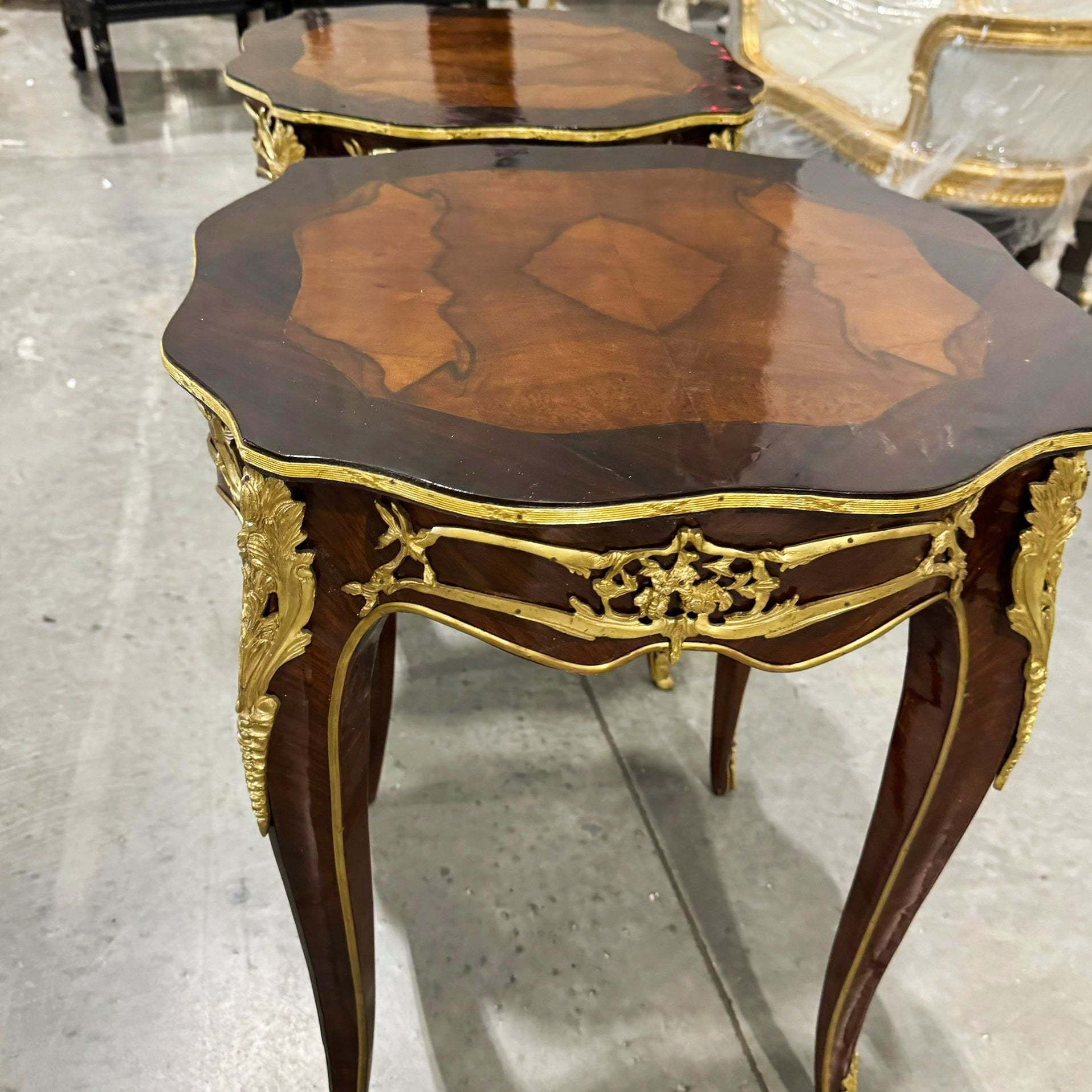 Small Side Table French Style Walnut Wood Louis XVI Bronze Details