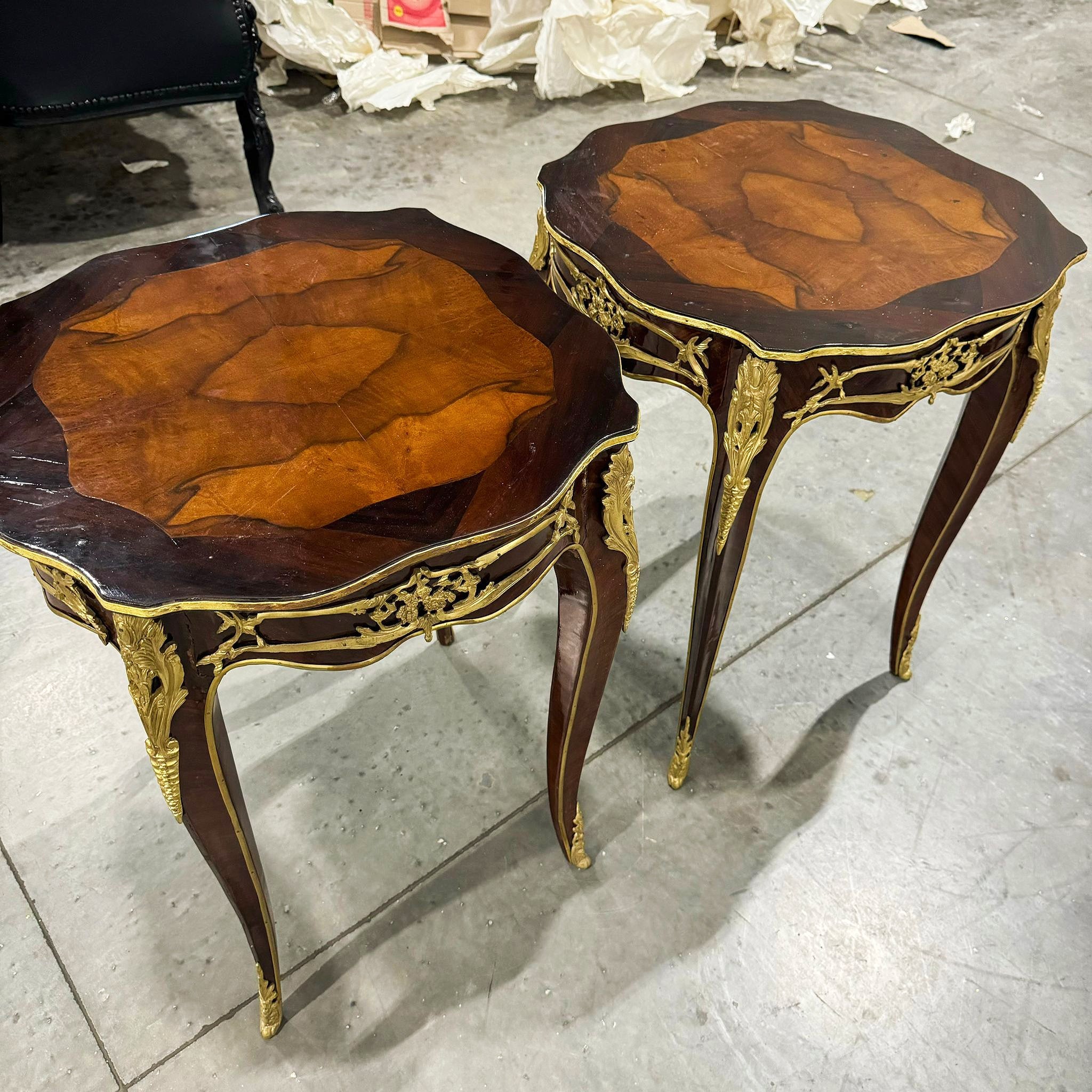 Small Side Table French Style Walnut Wood Louis XVI Bronze Details