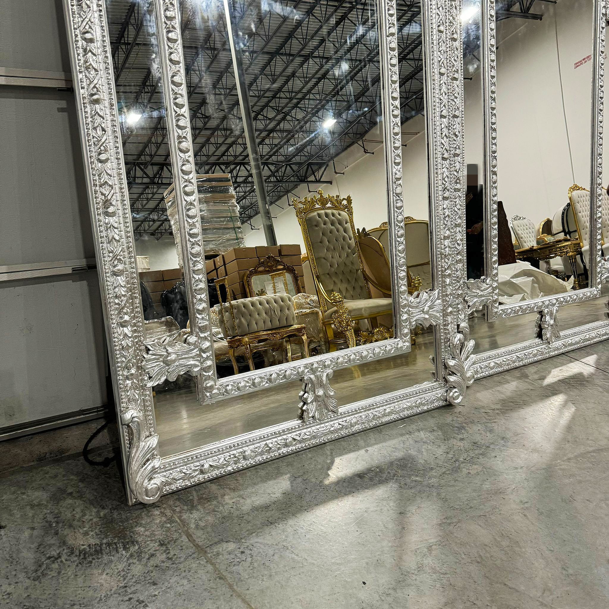 Silver Floor/Wall Mirror SET *2 Mirrors* 7 Feet Tall Silver Leaf French Style