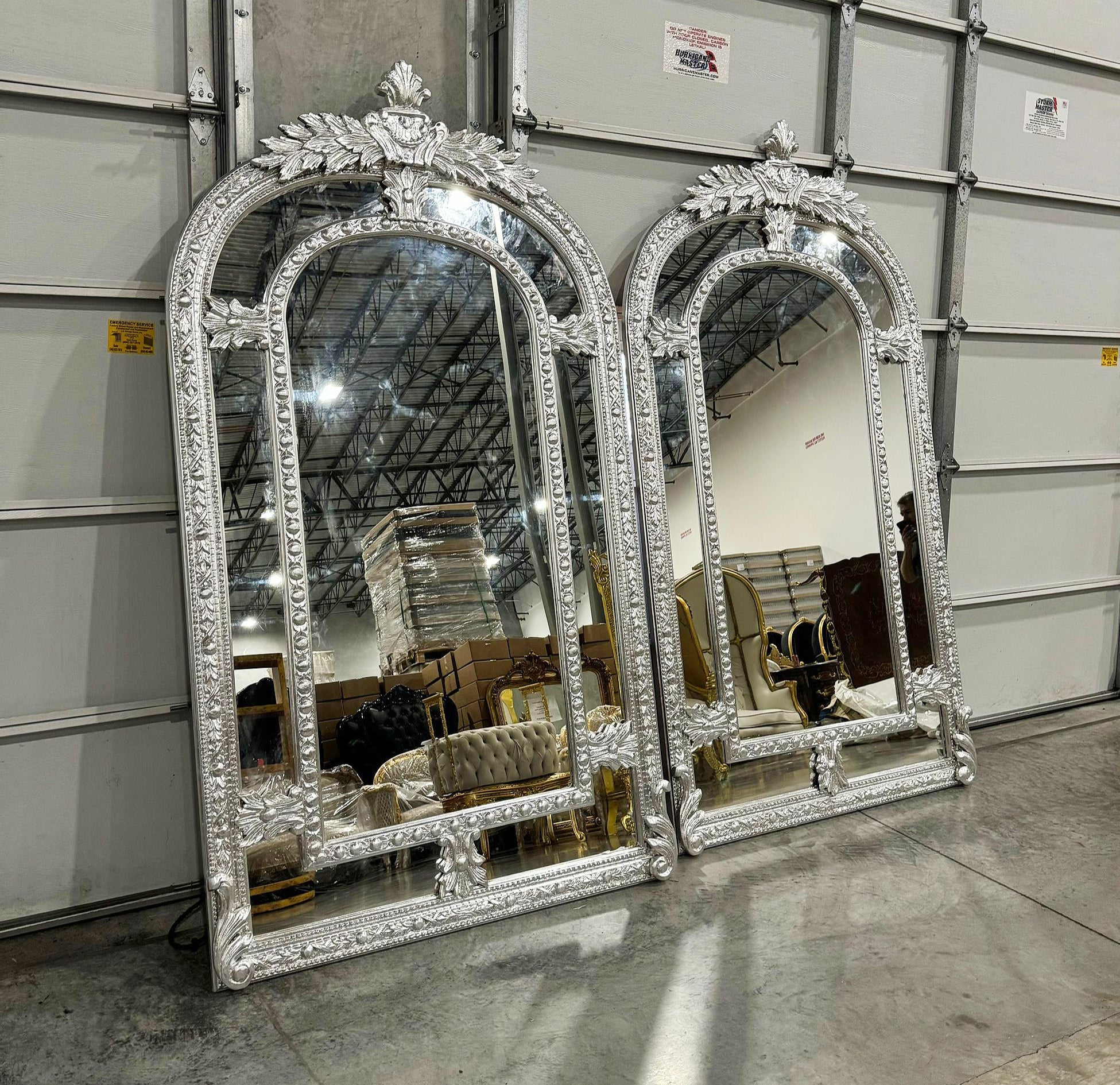 Silver Floor/Wall Mirror SET *2 Mirrors* 7 Feet Tall Silver Leaf French Style