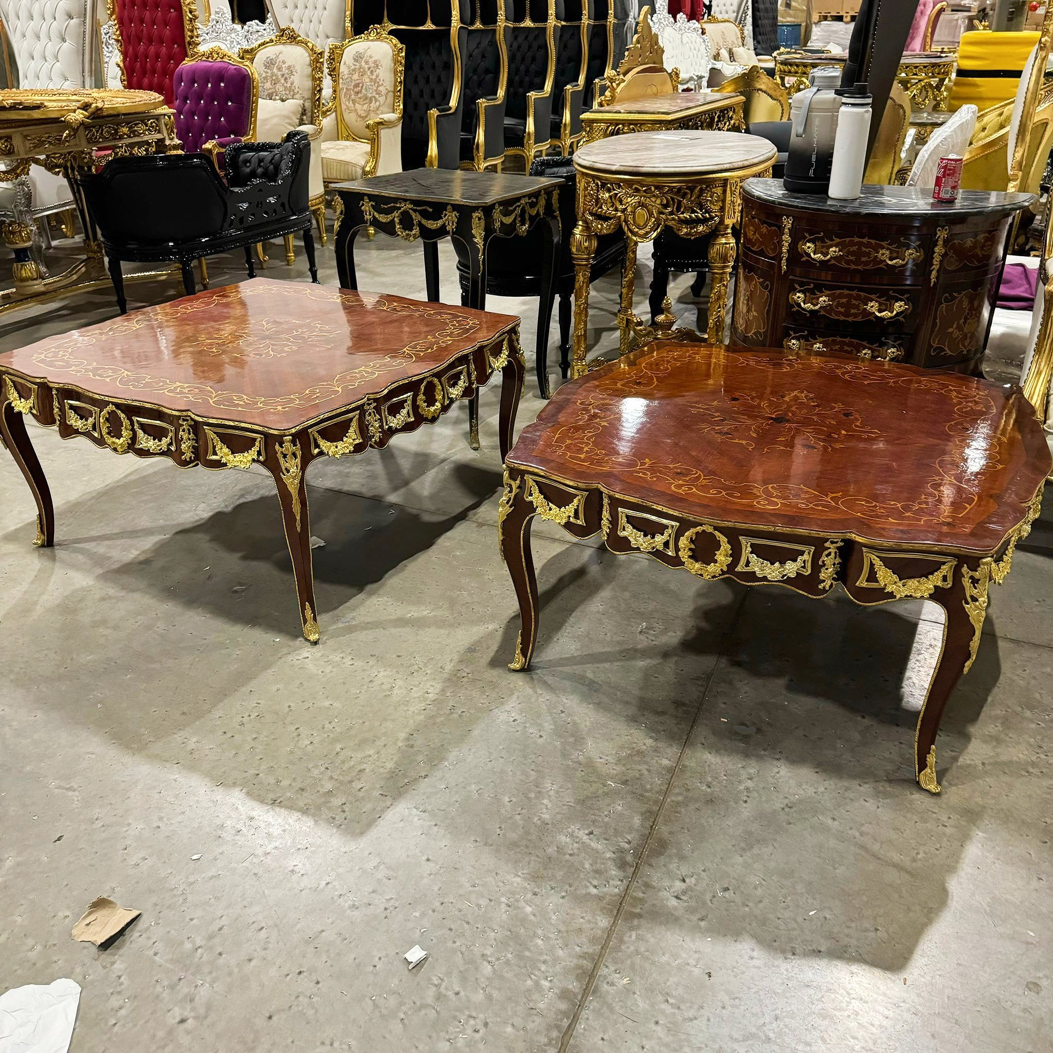 Coffee Table SET *2 tables* French Style Wooden with Bronze Details Furniture