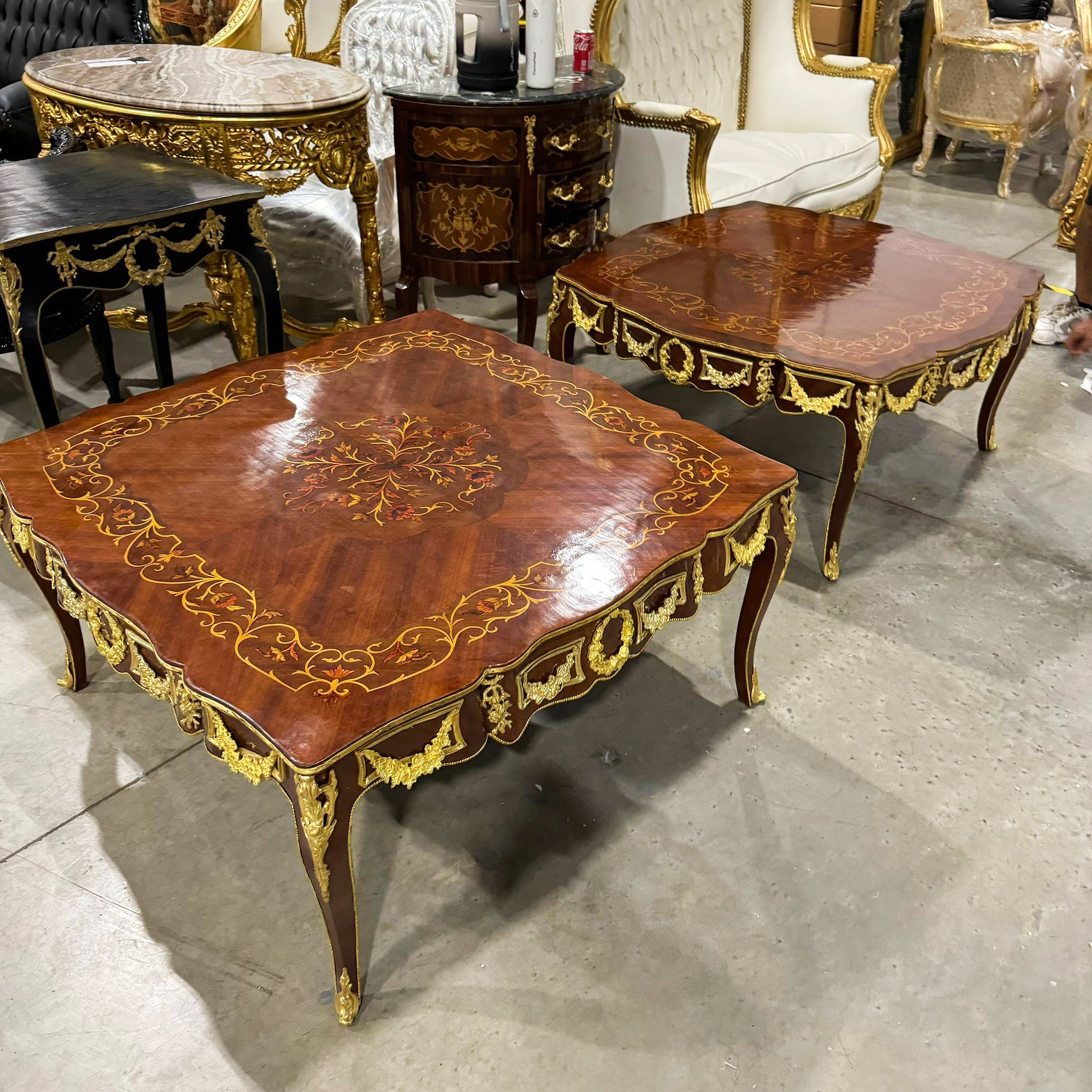 Coffee Table SET *2 tables* French Style Wooden with Bronze Details Furniture