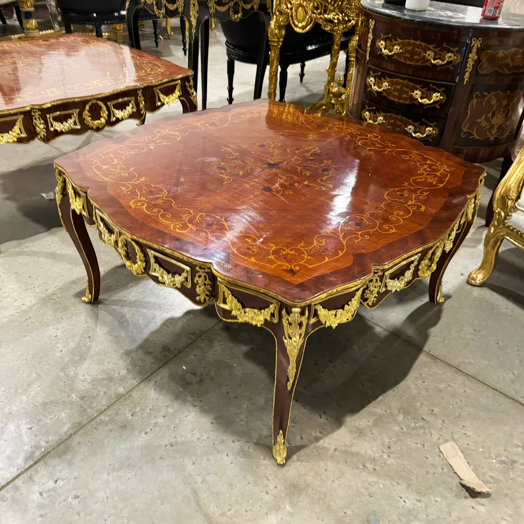 Coffee Table SET *2 tables* French Style Wooden with Bronze Details Furniture
