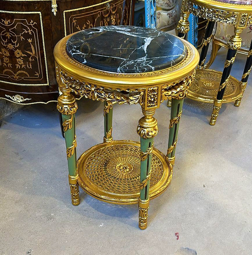 Side Table Black Marble Topped French Style Gold Leaf Details Home Decor