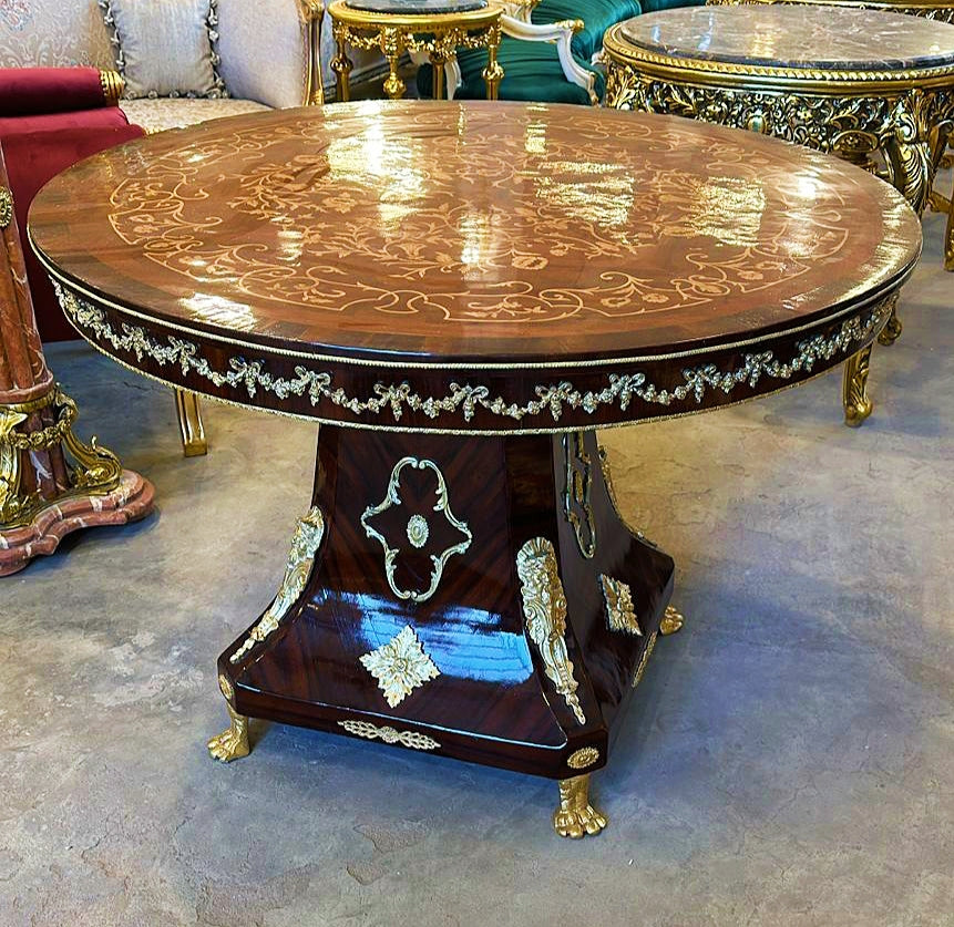 French Style Dining Table Wood Round Pedestal