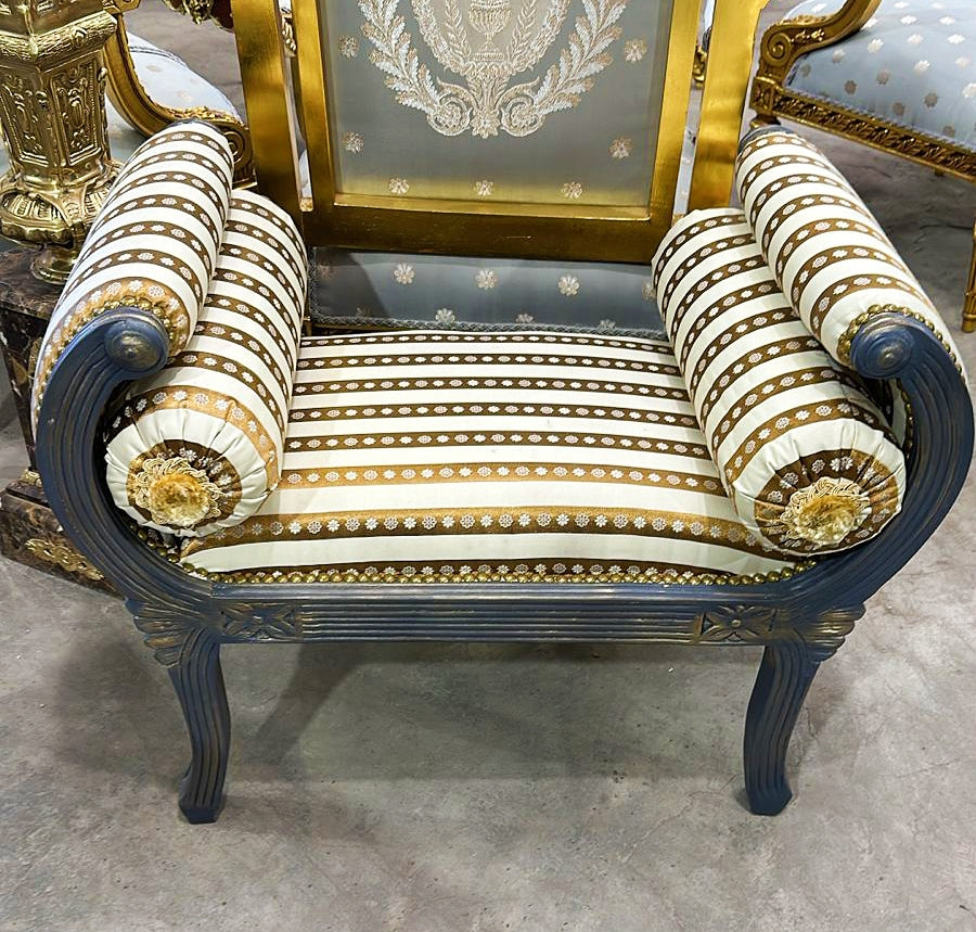 Small Bench French Style With Dark Gray Details Rococo Baroque Furniture