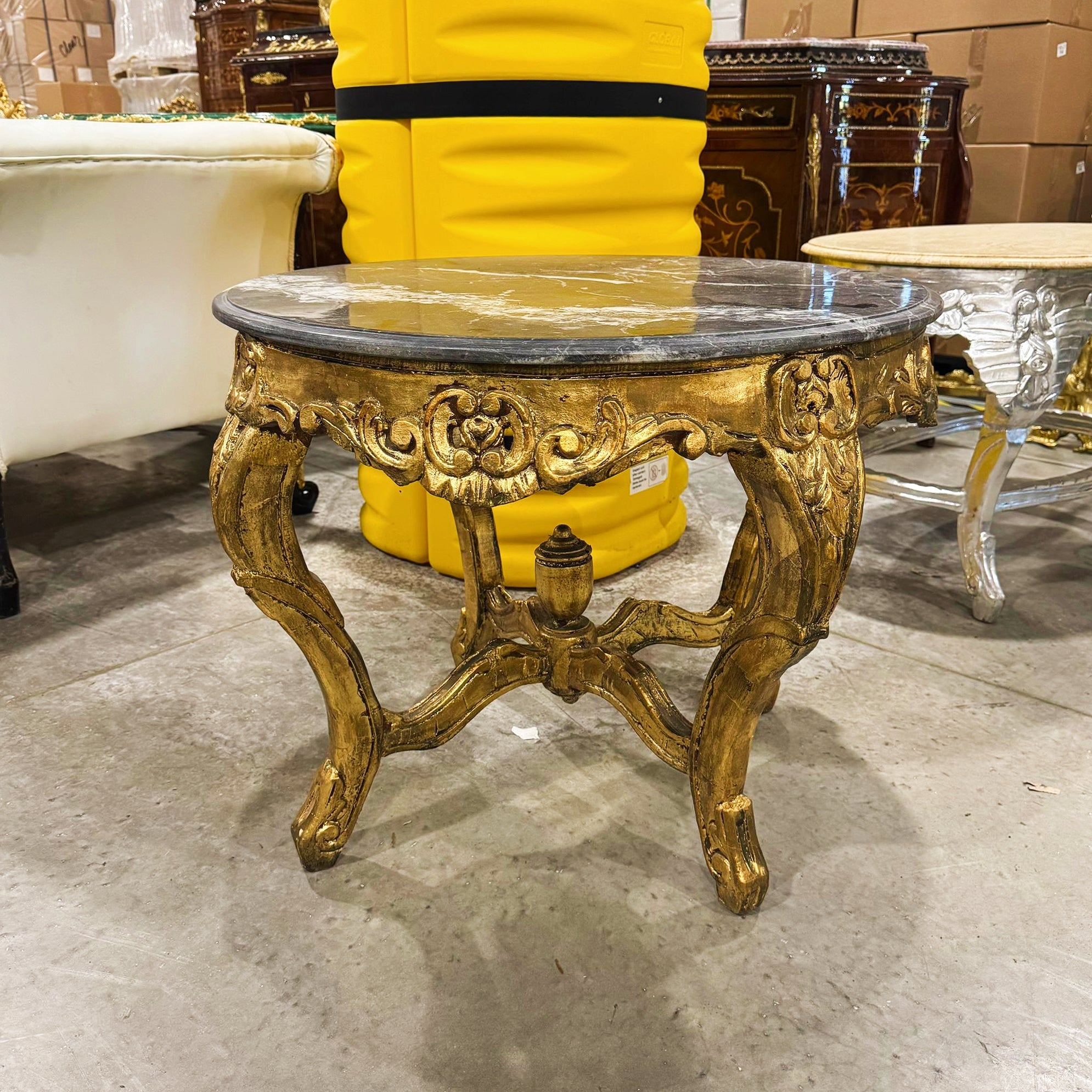 French Rococo Style Coffee Table in Black Marble Top and Golden Base
