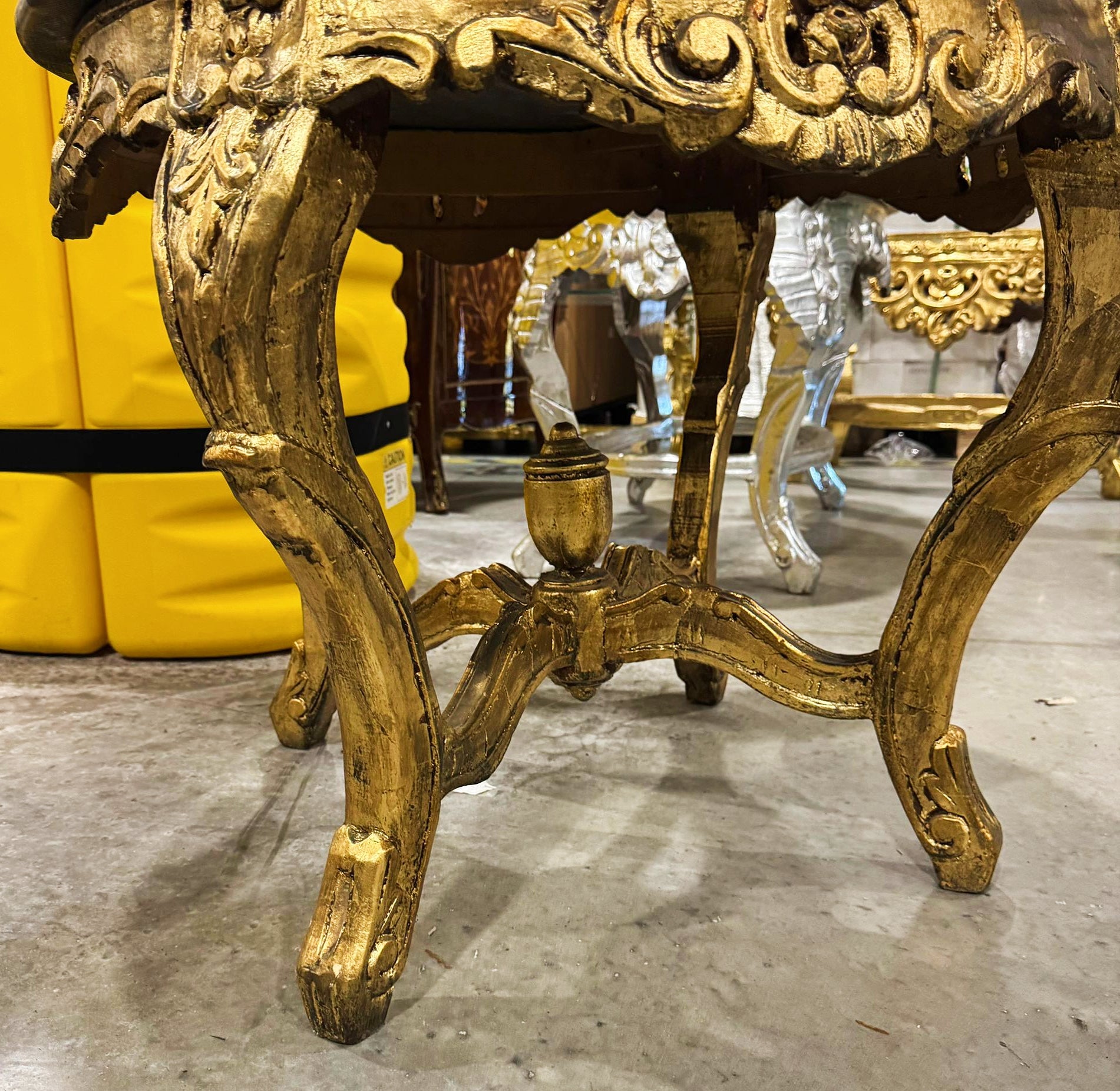 French Rococo Style Coffee Table in Black Marble Top and Golden Base
