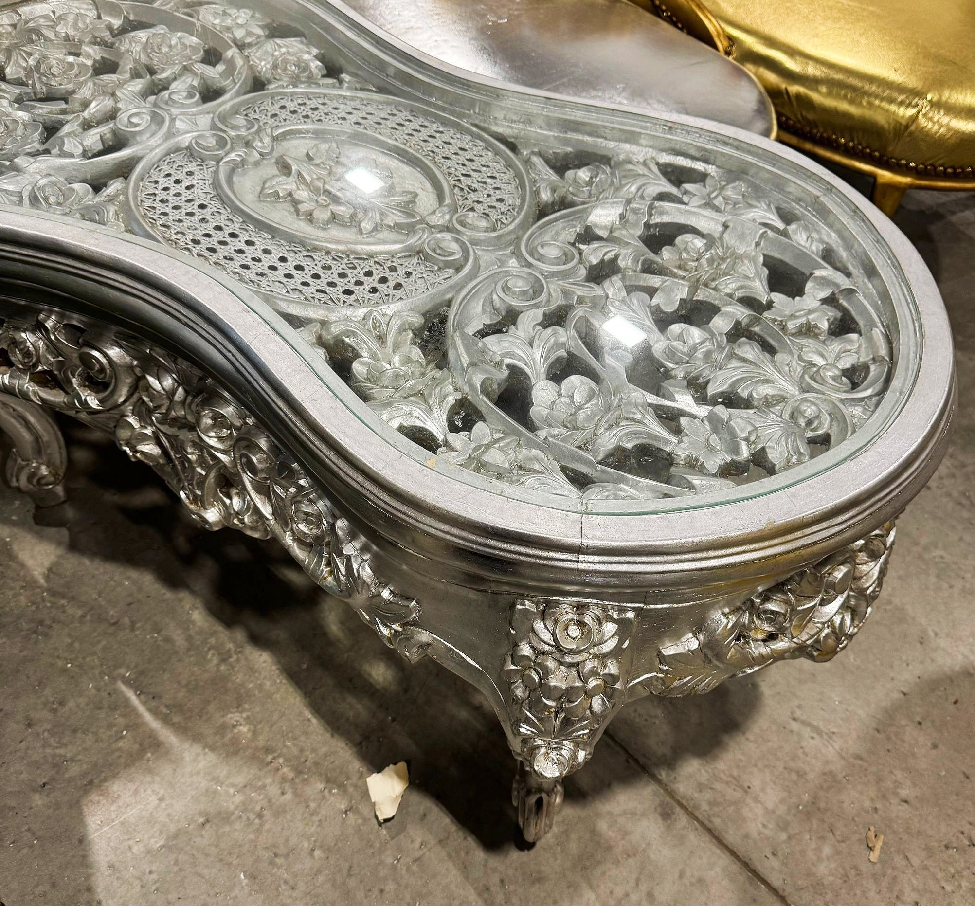 French Style Silver Coffee Table Glass Topped Silver Leaf Details