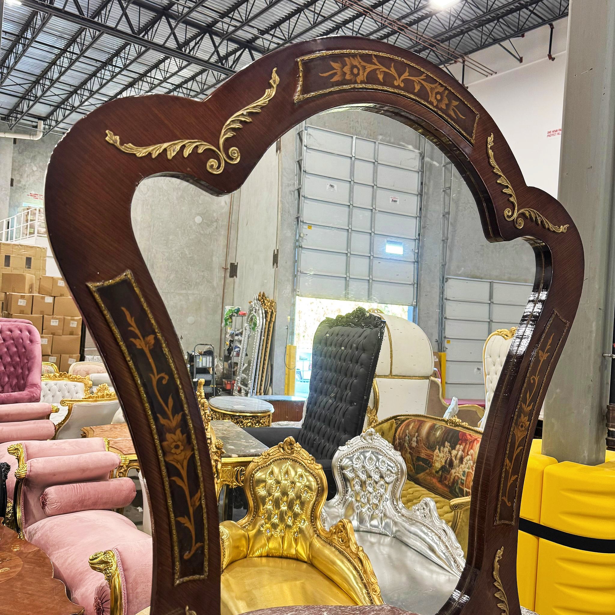 French Style Brown Cabinet Mirror Console Vitrine Gold Gabinet