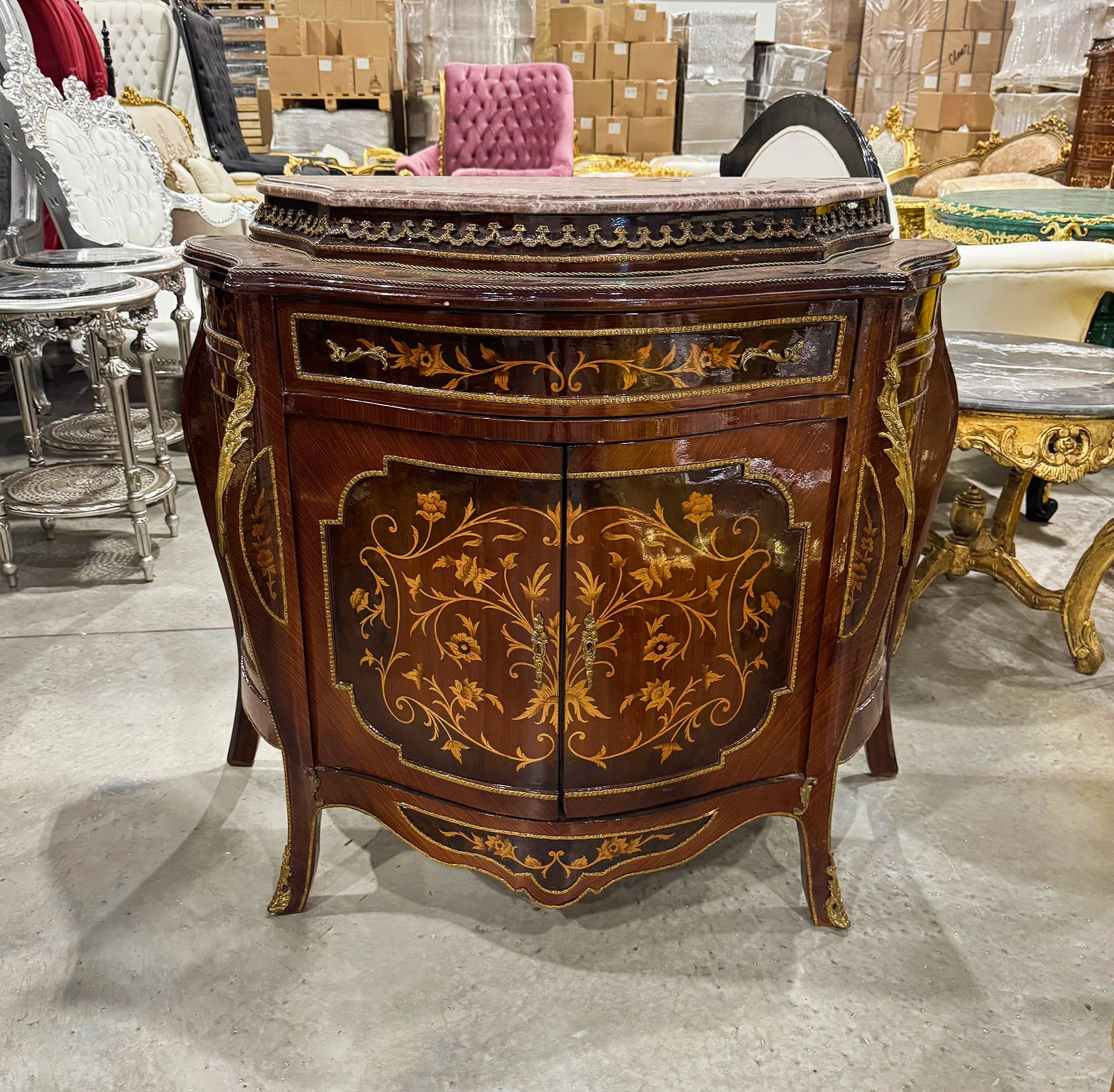French Style Brown Cabinet Mirror Console Vitrine Gold Gabinet