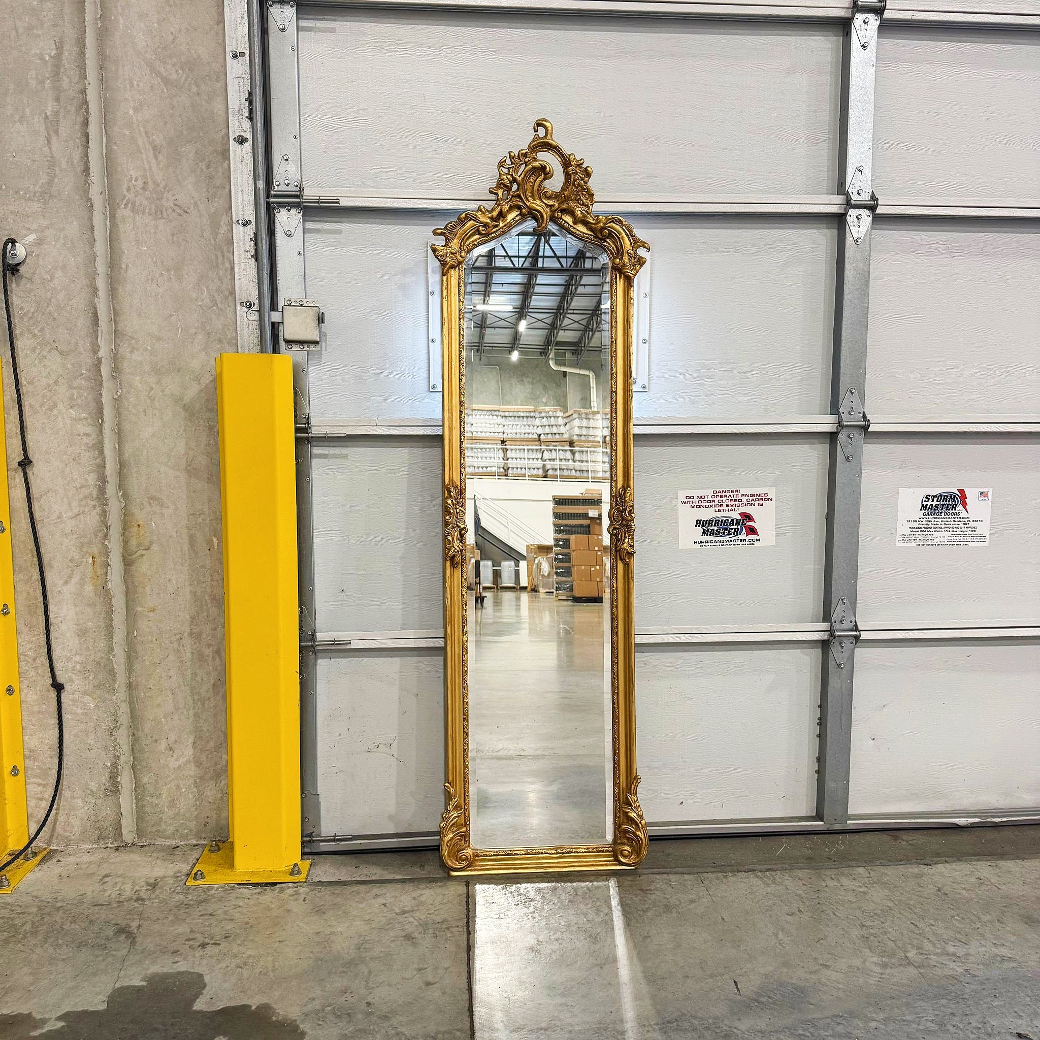 French Style Gold Floor Mirror Refinished in Gold Leaf Details