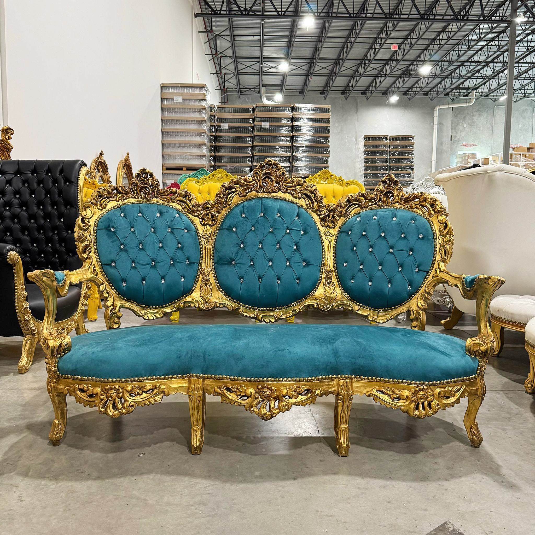 Turquoise Sofa French Rococo Style Gold Leaf Details Victorian Style