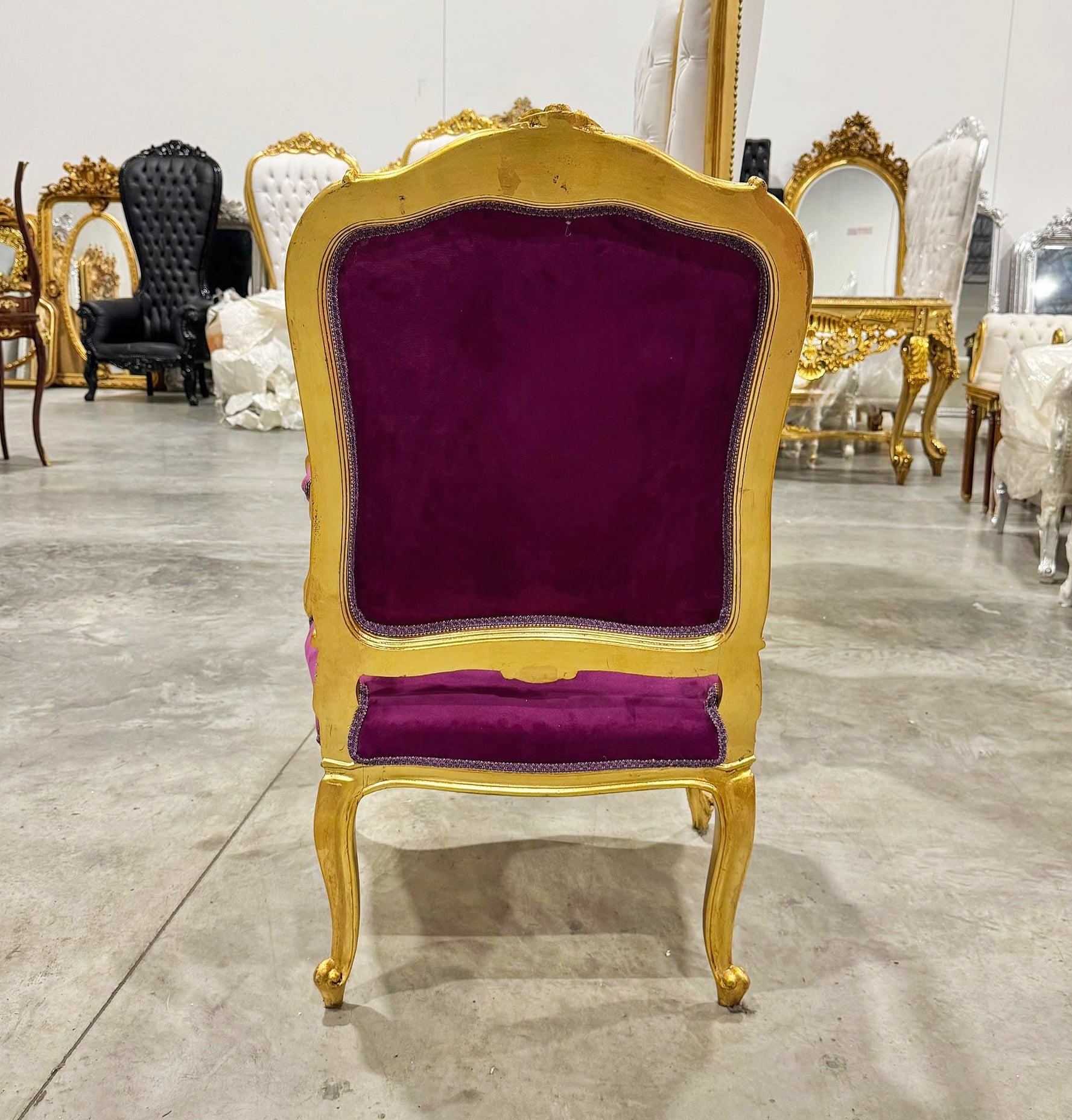 French Style Tufted Purple Velvet Chair with Gold Details Rococo Baroque