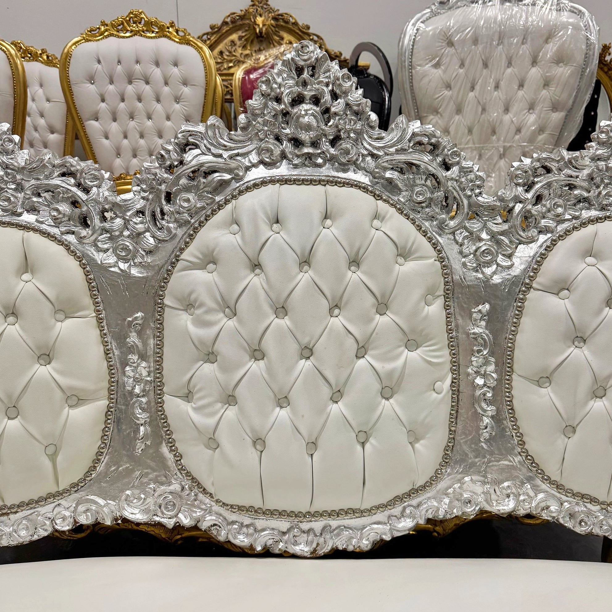 White Sofa French Rococo Style Silver Leaf Details Victorian Style