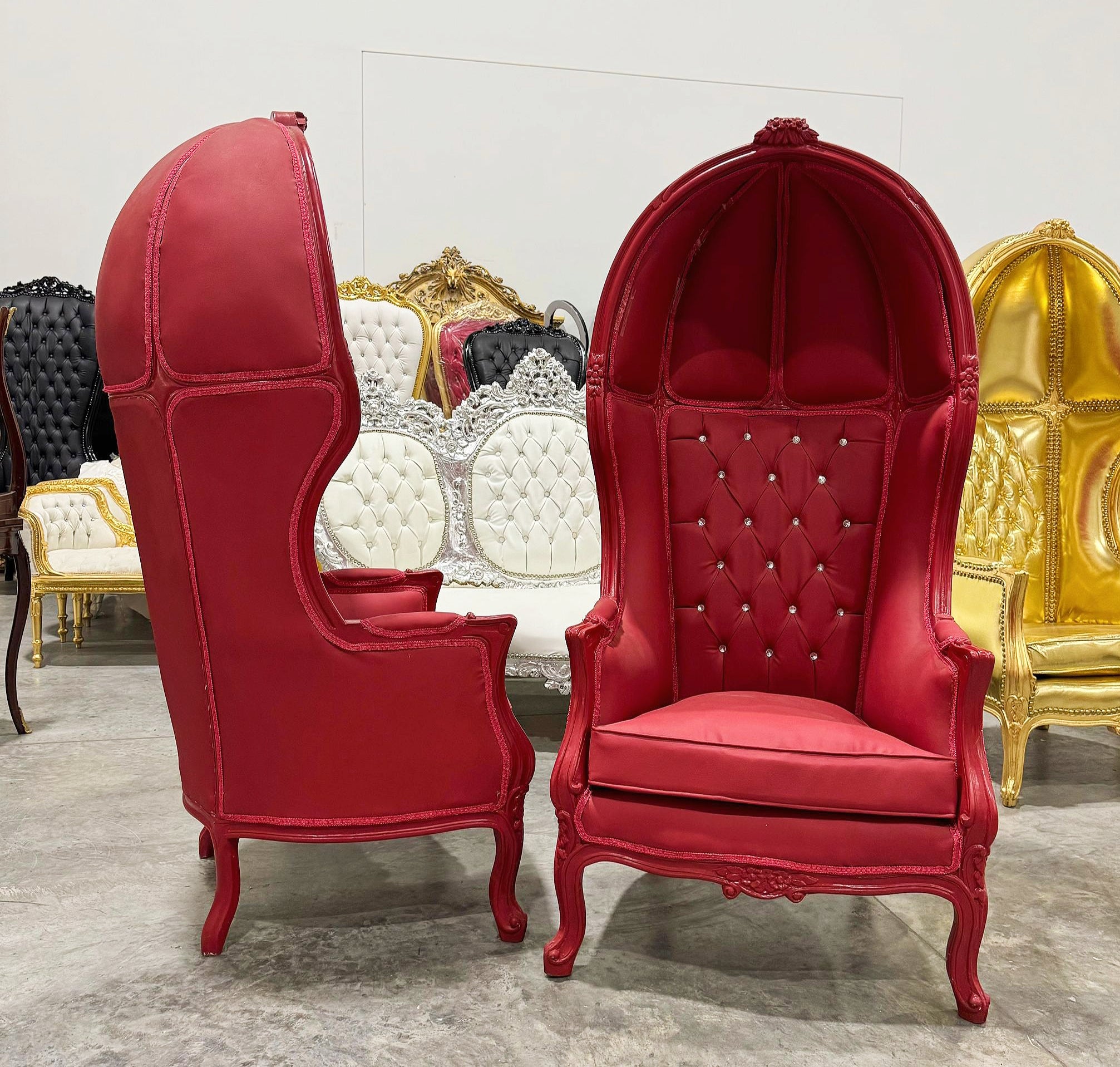 Balloon Chair French Style Red Leather High-Back Canopy Lacquer Chair
