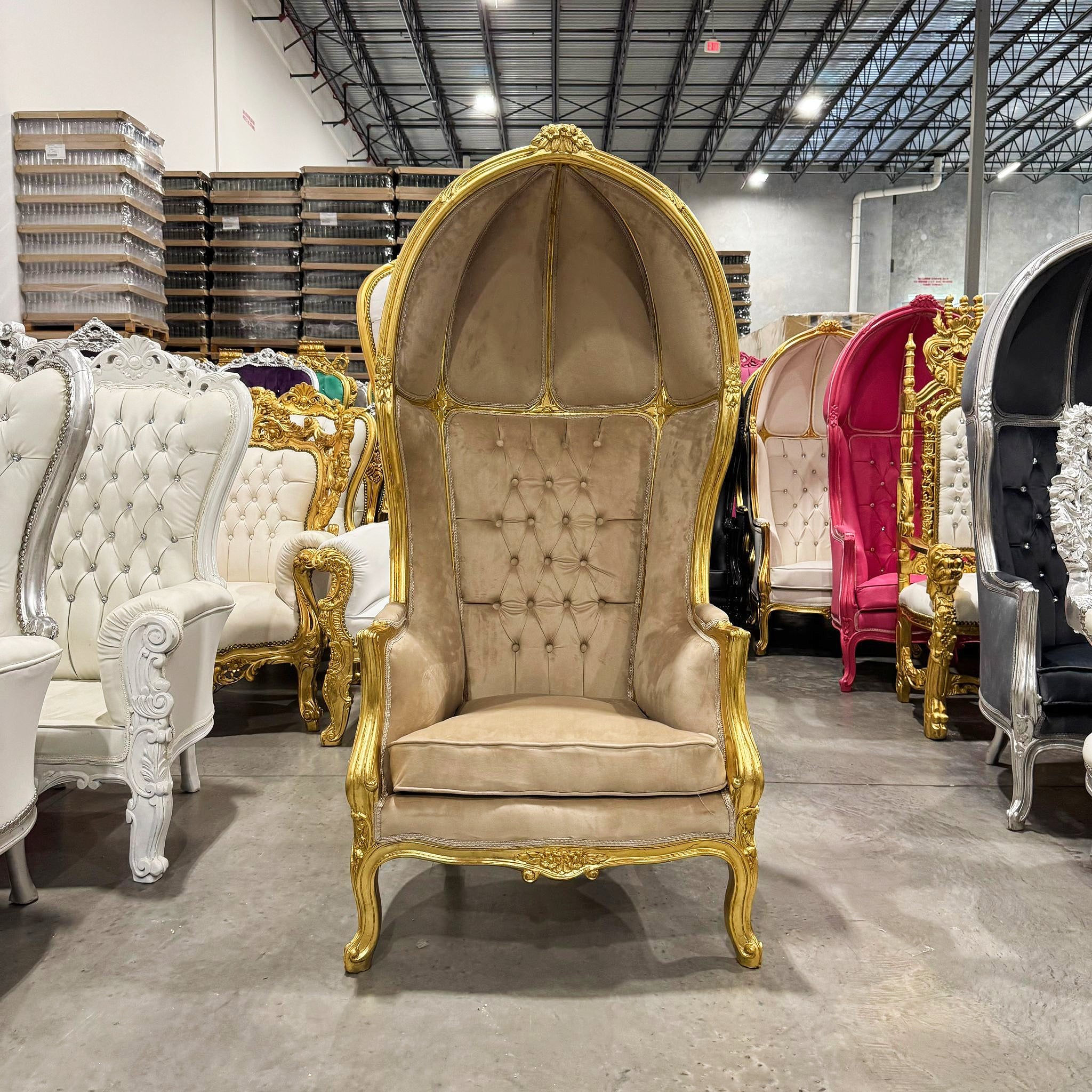 Balloon Chair French Style Dark Beige High-Back Canopy Lacquer Chair