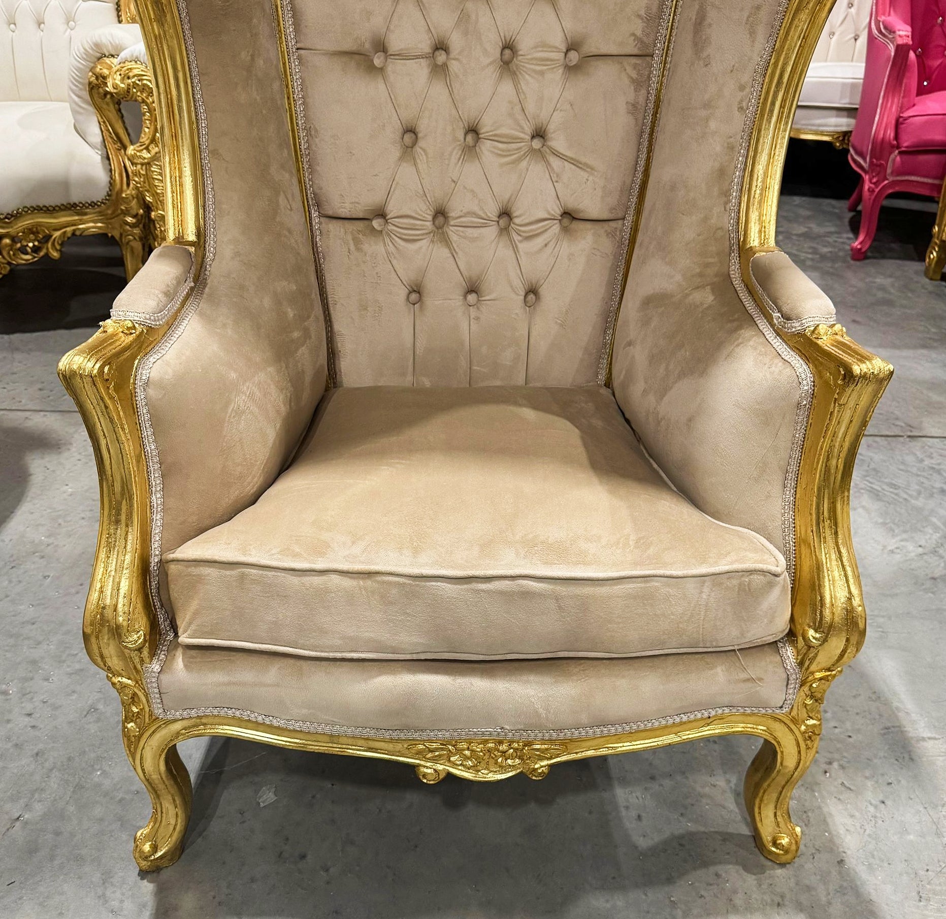 Balloon Chair French Style Dark Beige High-Back Canopy Lacquer Chair