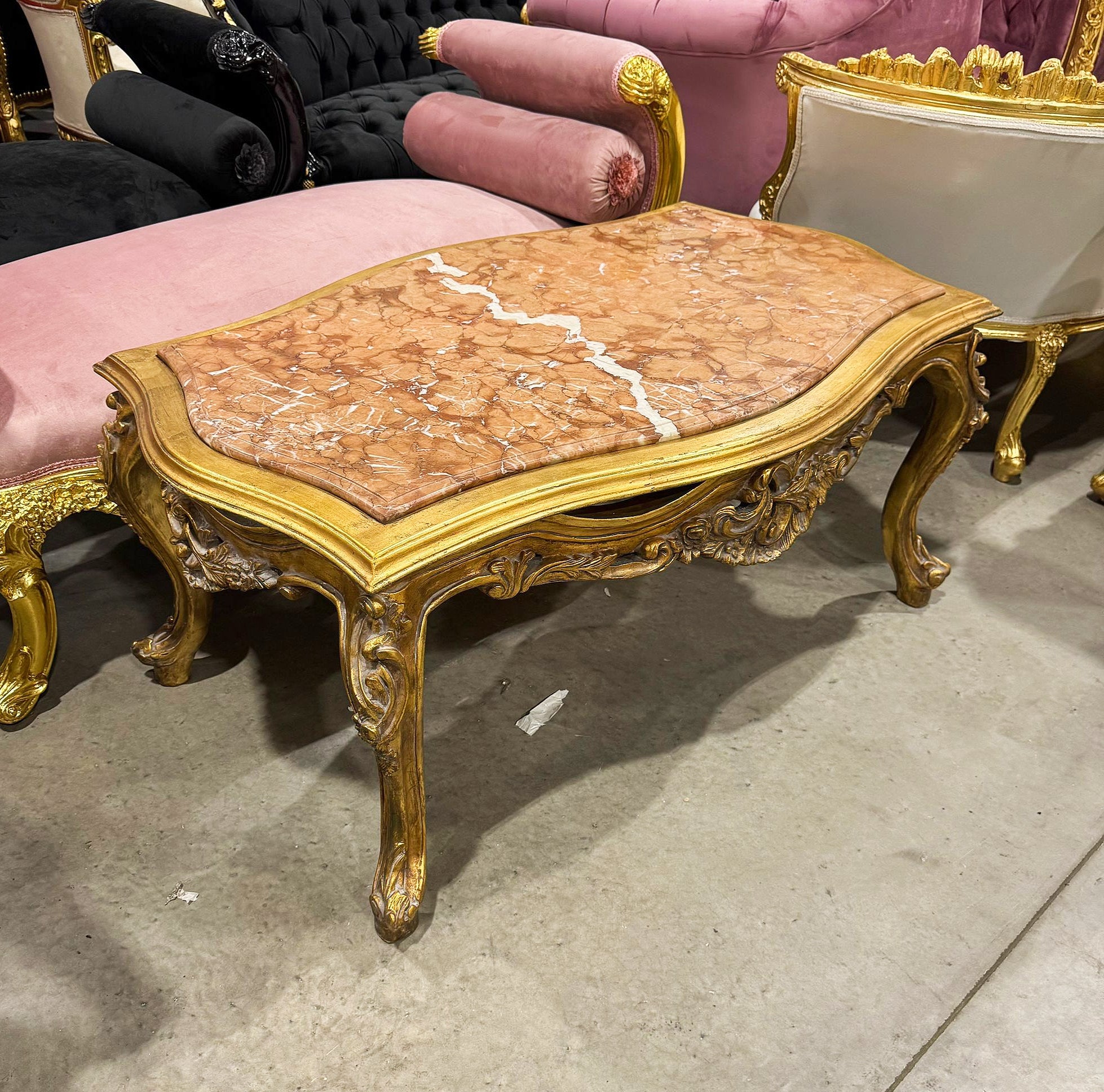 Marble Top Gold Coffee Table French Louis XVI Style Center Table
