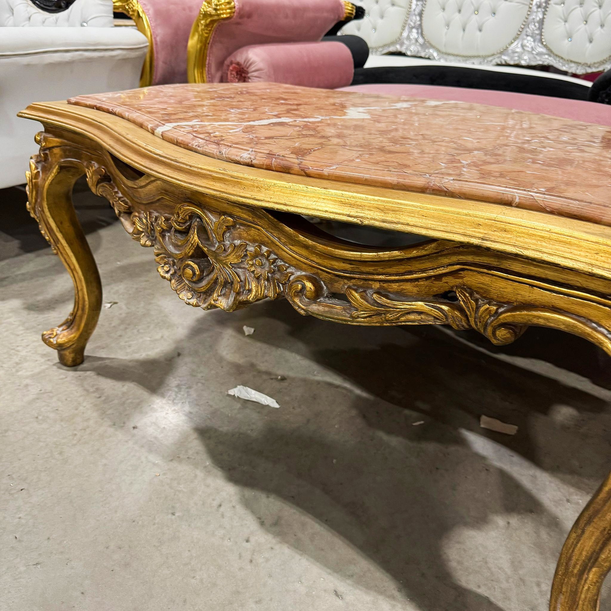 Marble Top Gold Coffee Table French Louis XVI Style Center Table